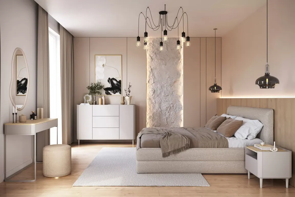 Komoda 2-drzwiowa z 3 szufladami ELIVO 150cm drewniane nóżki cashmere dąb olejowany — zdjęcie 7