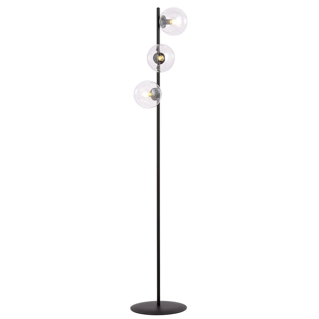 lampa stojąca, lampa podłogowa, kryształowe, podstawa metalowa, globowe żarówki