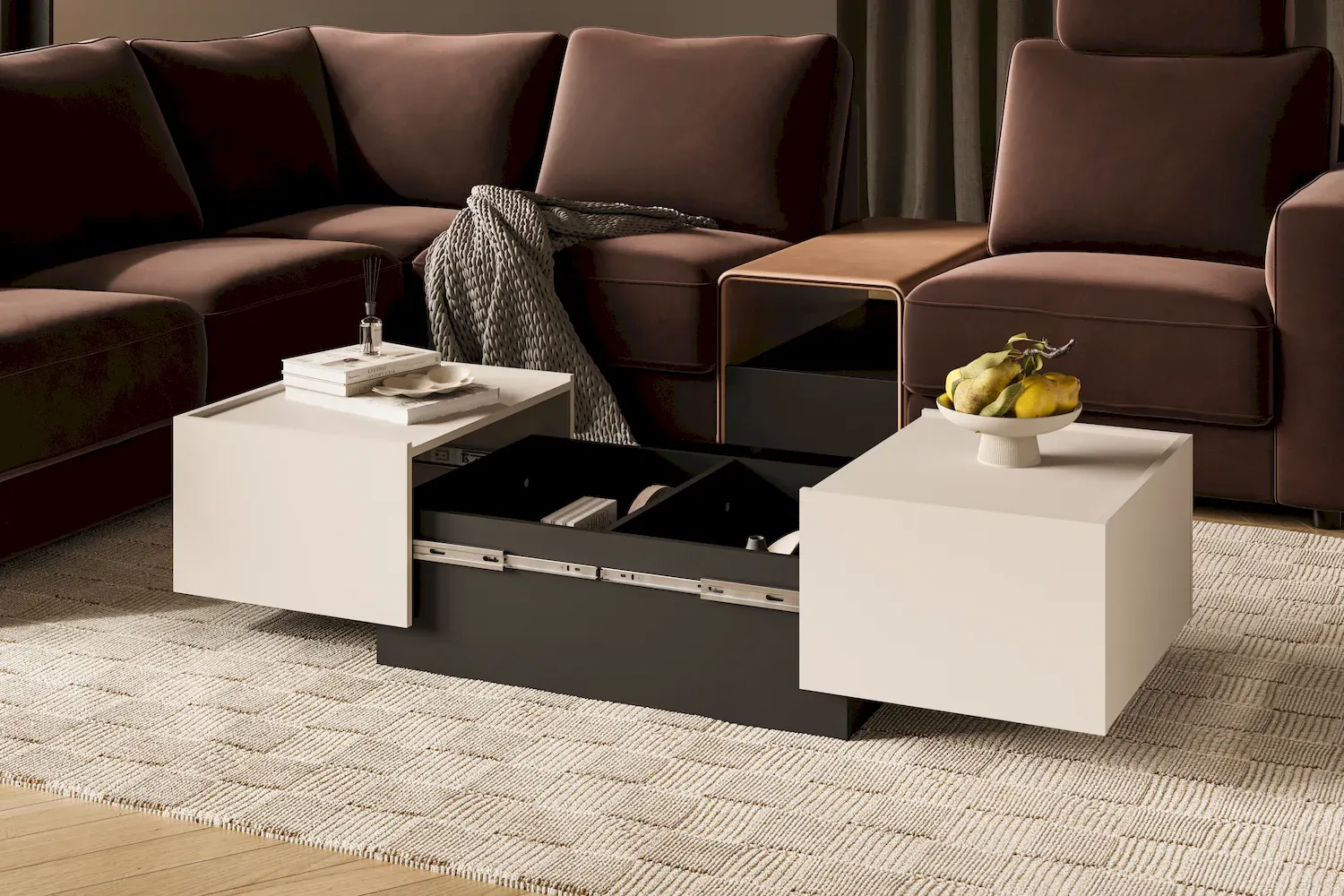 Stolik kawowy rozsuwany EKO 96 ze schowkiem kaszmir czarny - 24KWMJ96