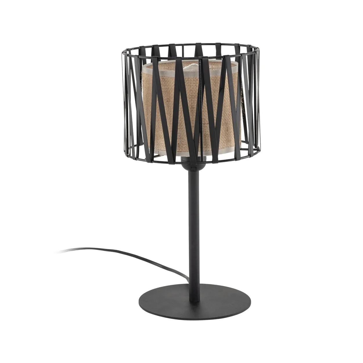 Lampka nocna HARMONY NATURE czarna z brązowym kloszem z tkaniny okrągła 37x20cm