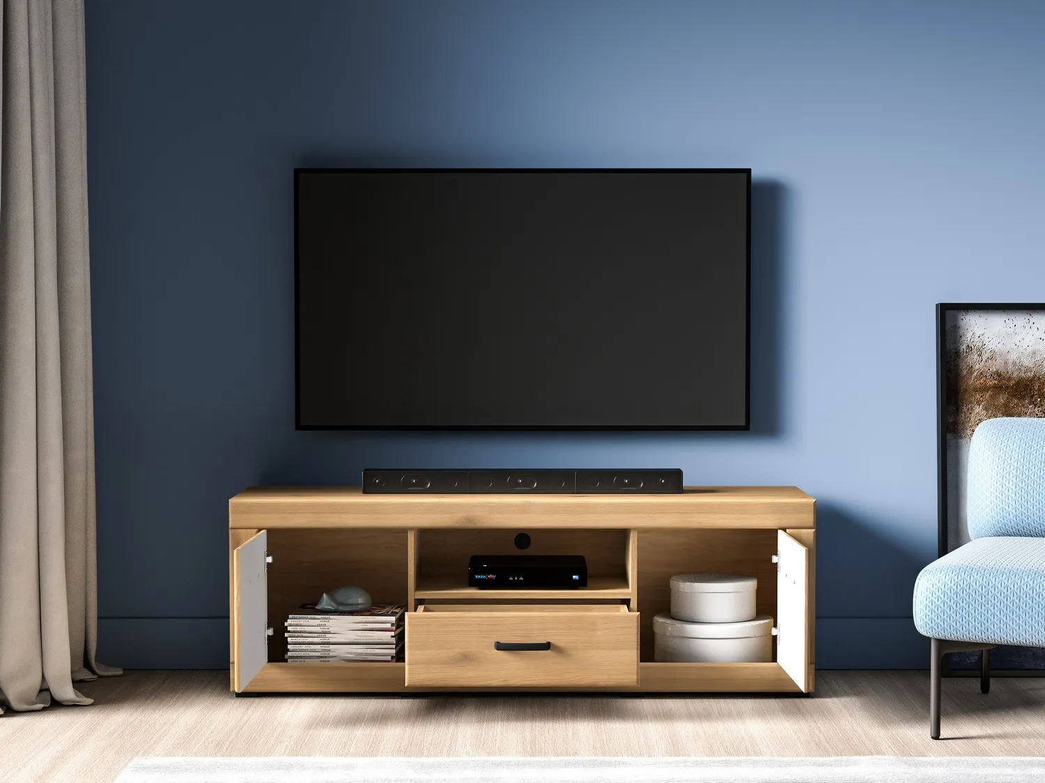 Szafka RTV 2-dzrzwiowa z szufladą DORA 160 cm dąb evoke - 1DORA06-001