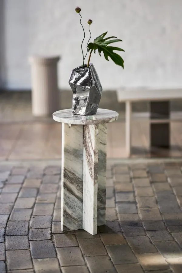 image ceramic vase, geometric vase, silver vase, flower vase, stone pedestal