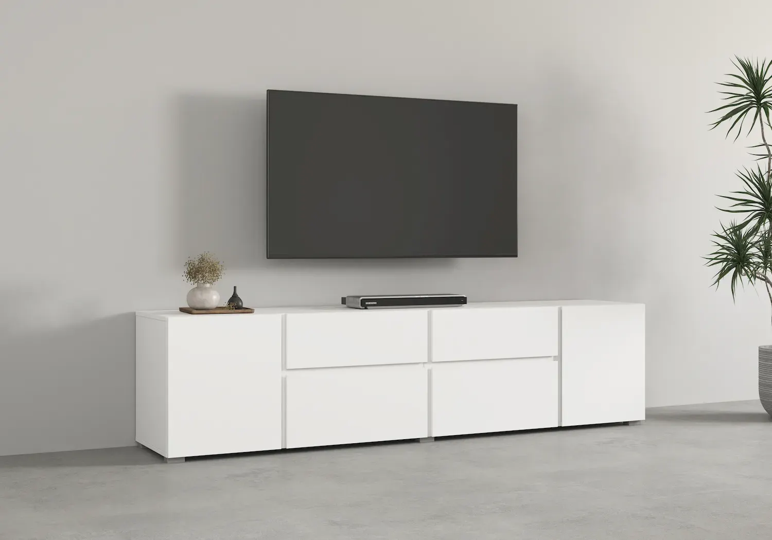 Szafka RTV 2-drzwiowa z 2 szufladami i 2 klapami ASYMETRIC 39 biała - 2497OA39