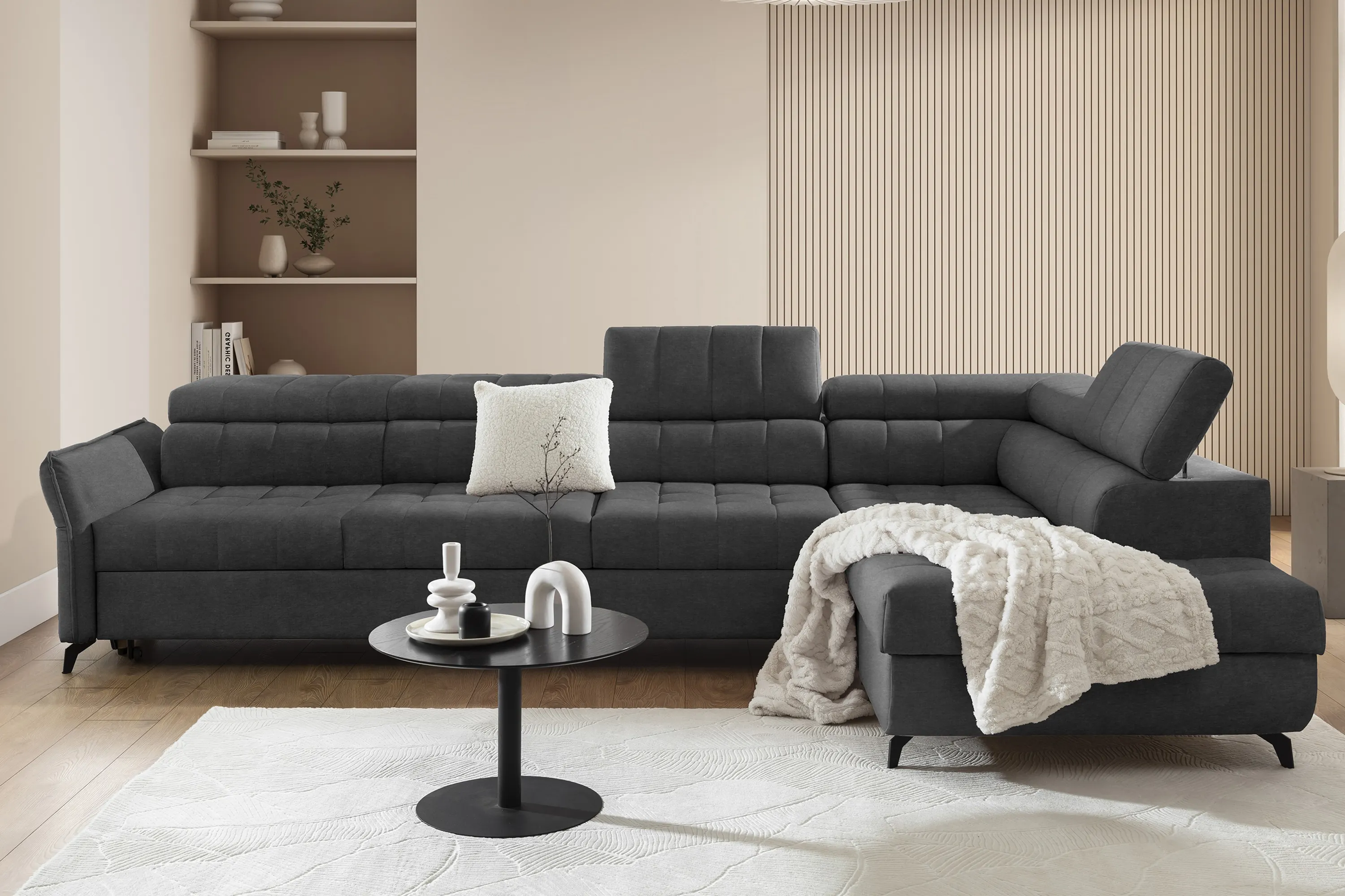 Narożnik prawostronny ELARIAS MAXI regulacja zagłówka i podłokietników tkanina Zetta 305 ciemnoszary - B_168457