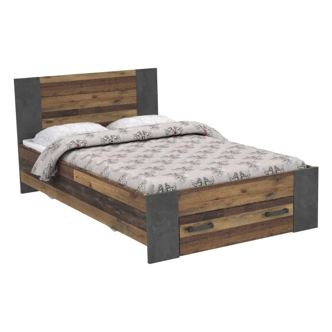 Łóżko z zagłówkiem CLIF 120x200 - old wood vintage, beton - CLFL1121-C546