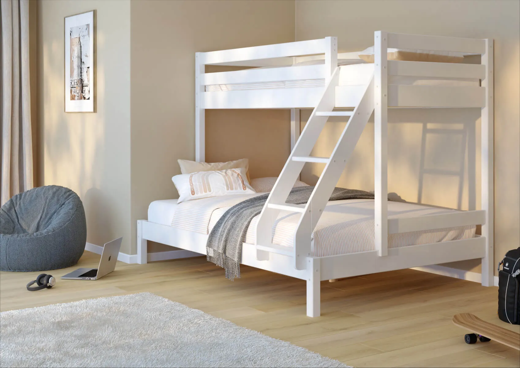 Łóżko piętrowe 3-osobowe TRIPLE białe - LPTRIPLEBIA
