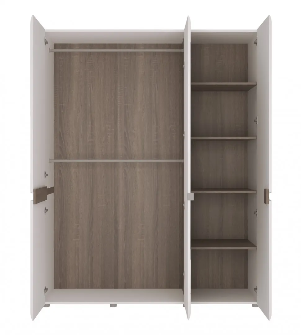 Szafa 3-drzwiowa z dymionym lustrem LINATE TYP 22A Biały, Trufla, Biały połysk - 6001038000049