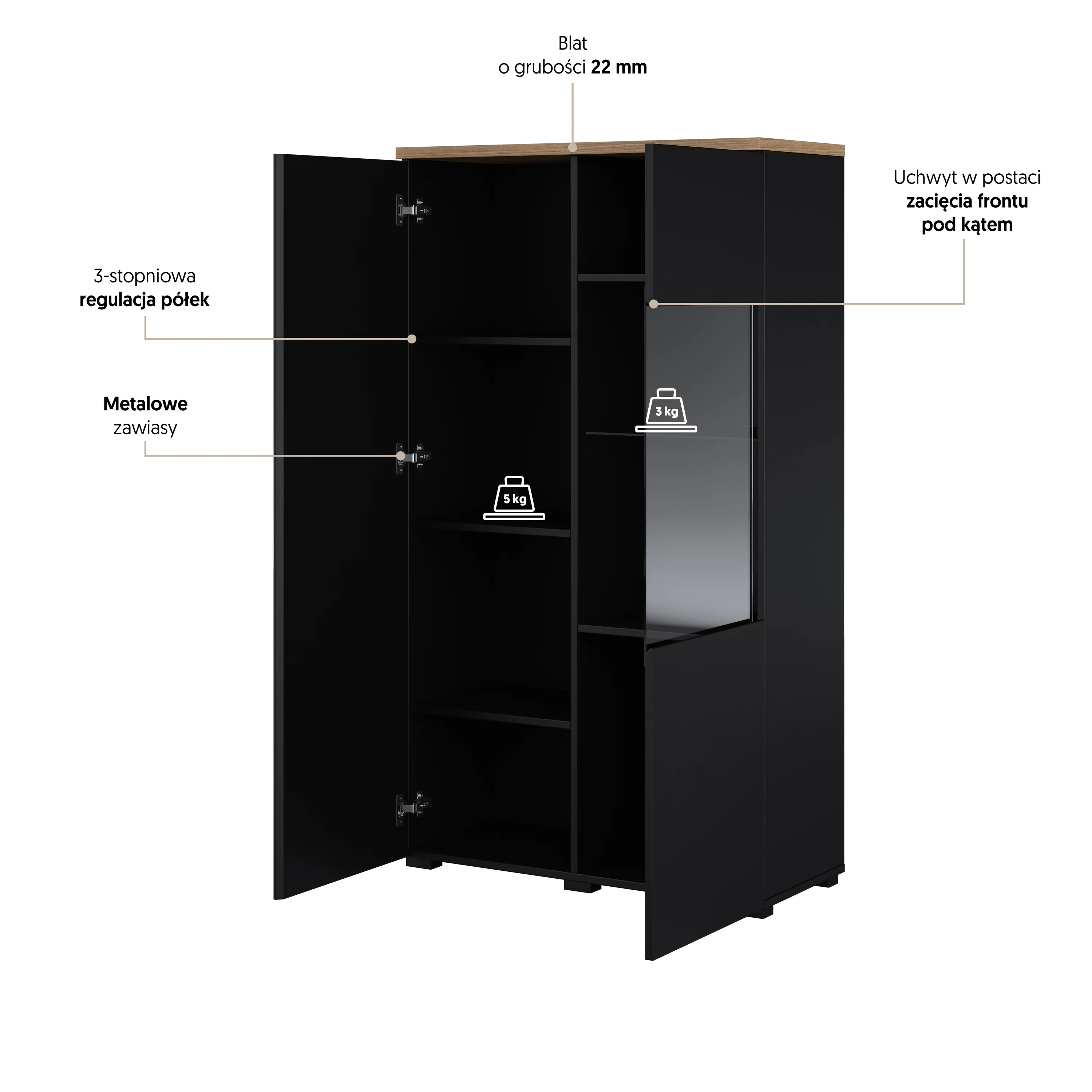 szafka, szafka wisząca, meble, czarna, metalowe zawiasy