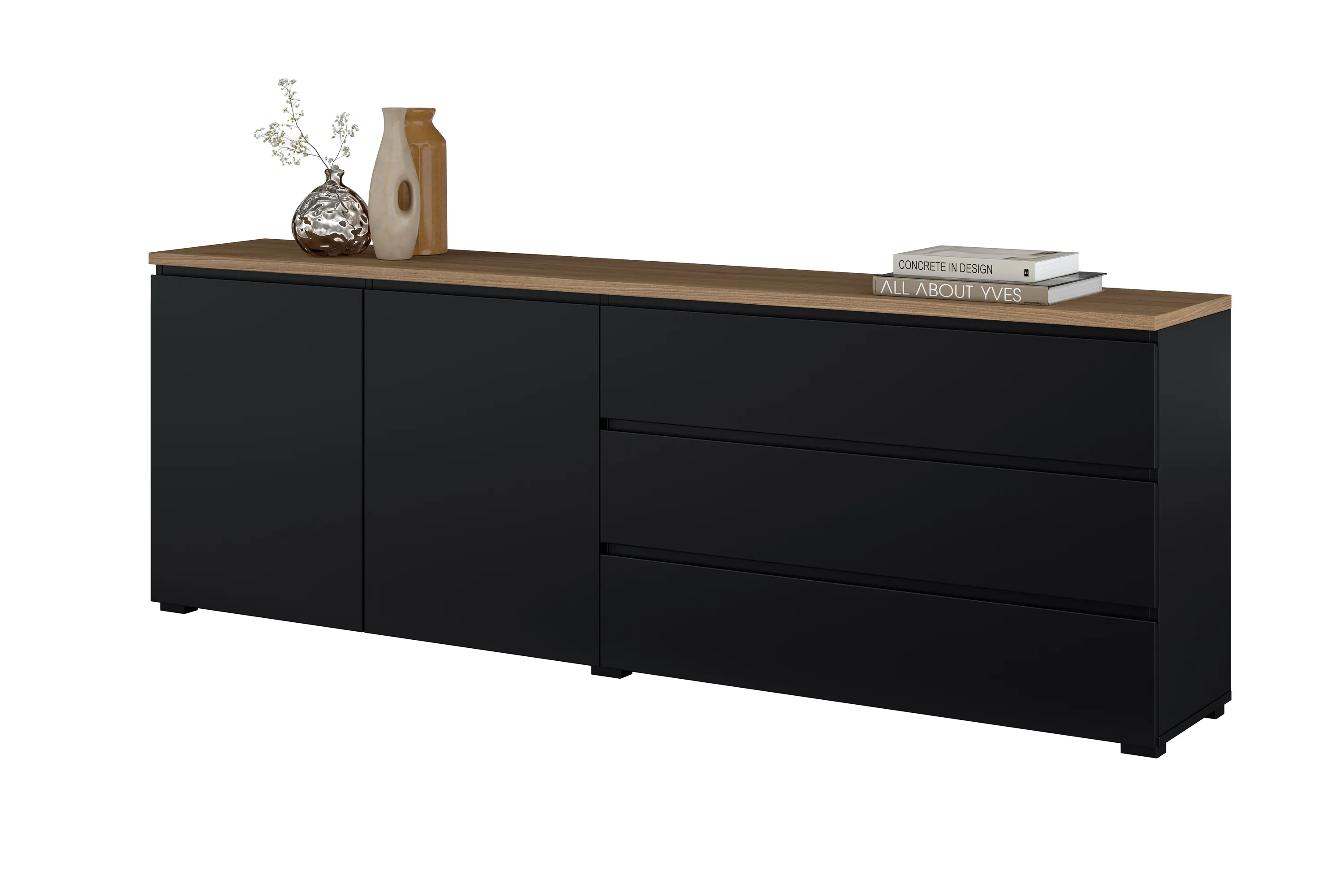 komoda, czarna, drewnianyBlat, szuflady, mebleFilipstate