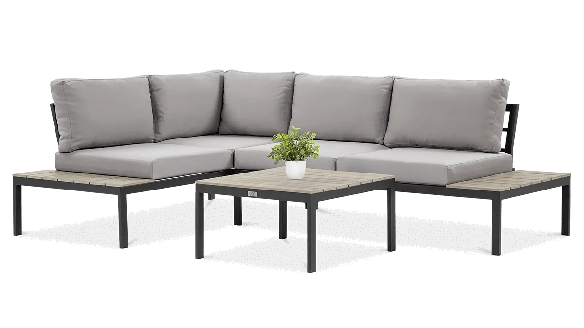 Narożnik ogrodowy modułowy ze stolikiem FREEMONT stalowy jasnoszary - FG001496