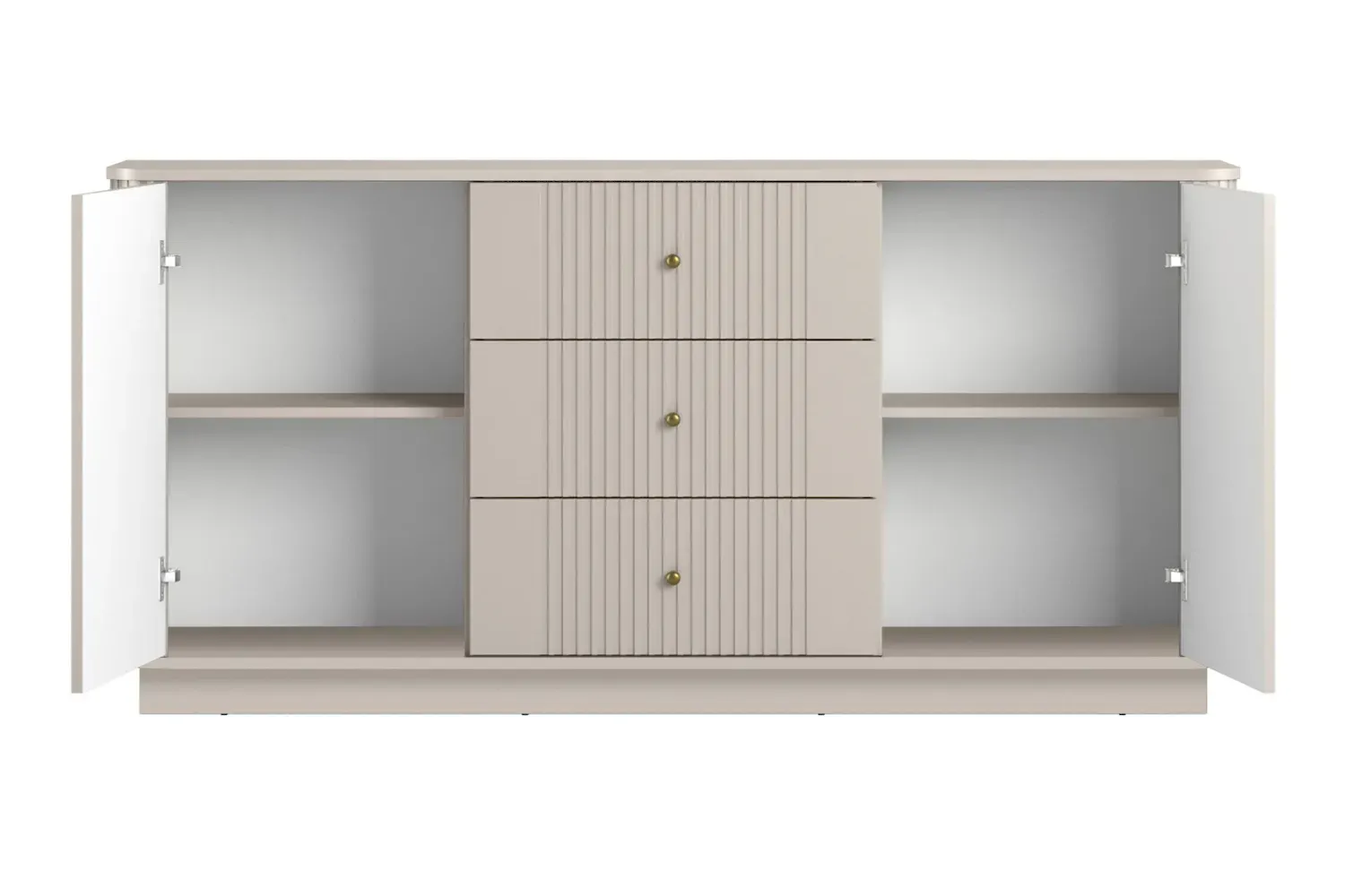 Komoda 2-drzwiowa z 3 szufladami VESPER 160 ryflowany front - cashmere złote uchwyty cokół — zdjęcie 4