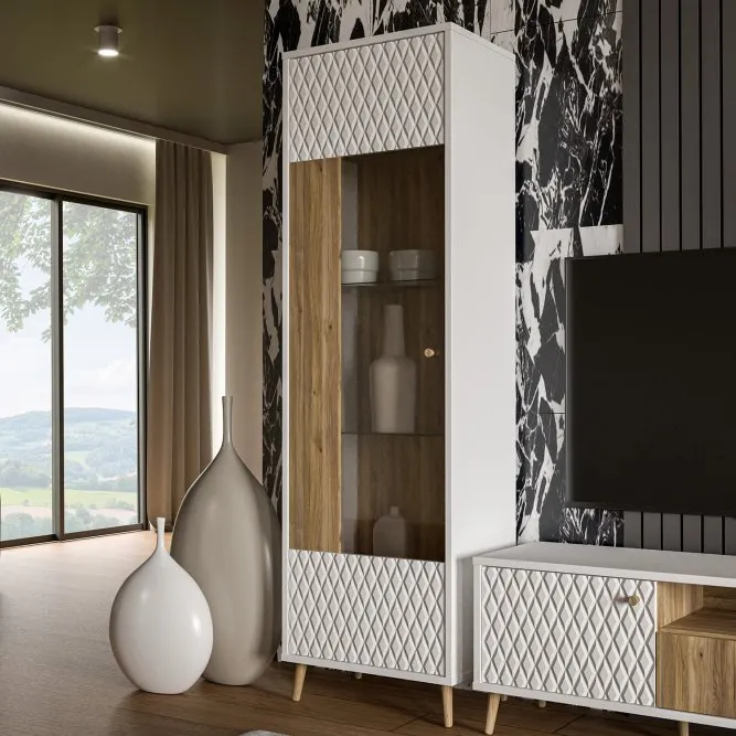 Witryna AKSANA L/P 1-drzwiowa - dąb mauvella, biały - AKNV711-M992