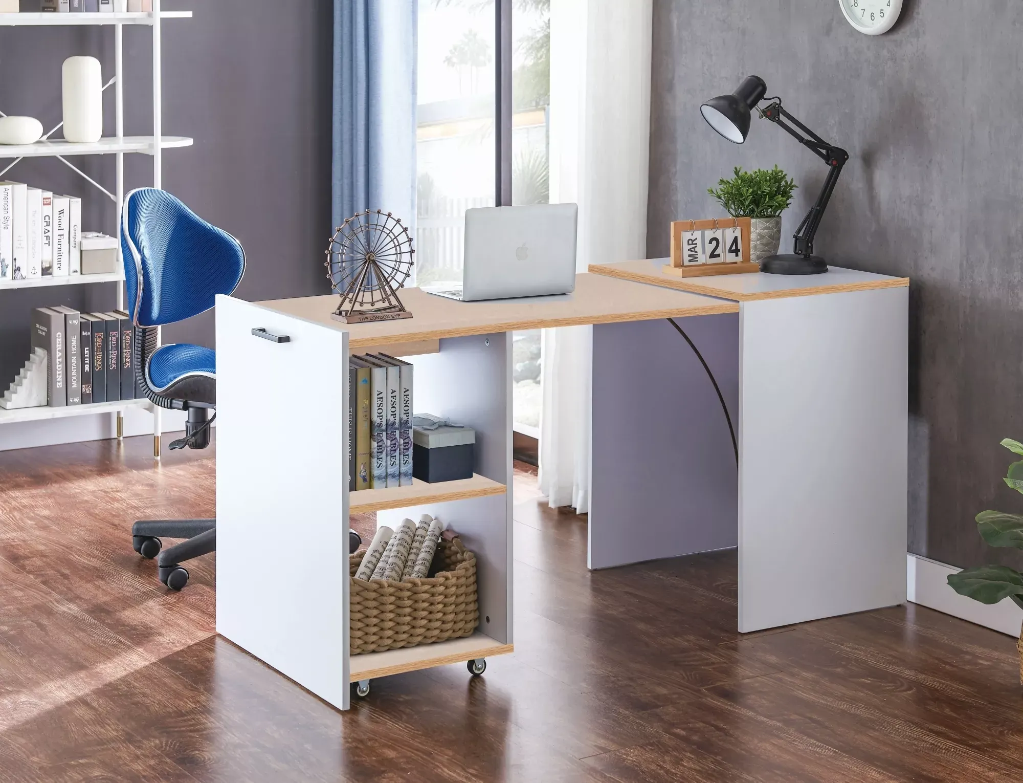 Biurko rozkładane DUO 46(140)x60 dąb/biały mat - DUODB