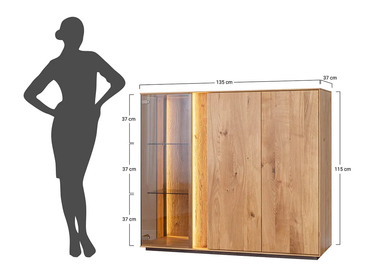 Witryna niska COLLODI dębowa 3-drzwiowa z oświetleniem - dąb olejowany - ZICOL11