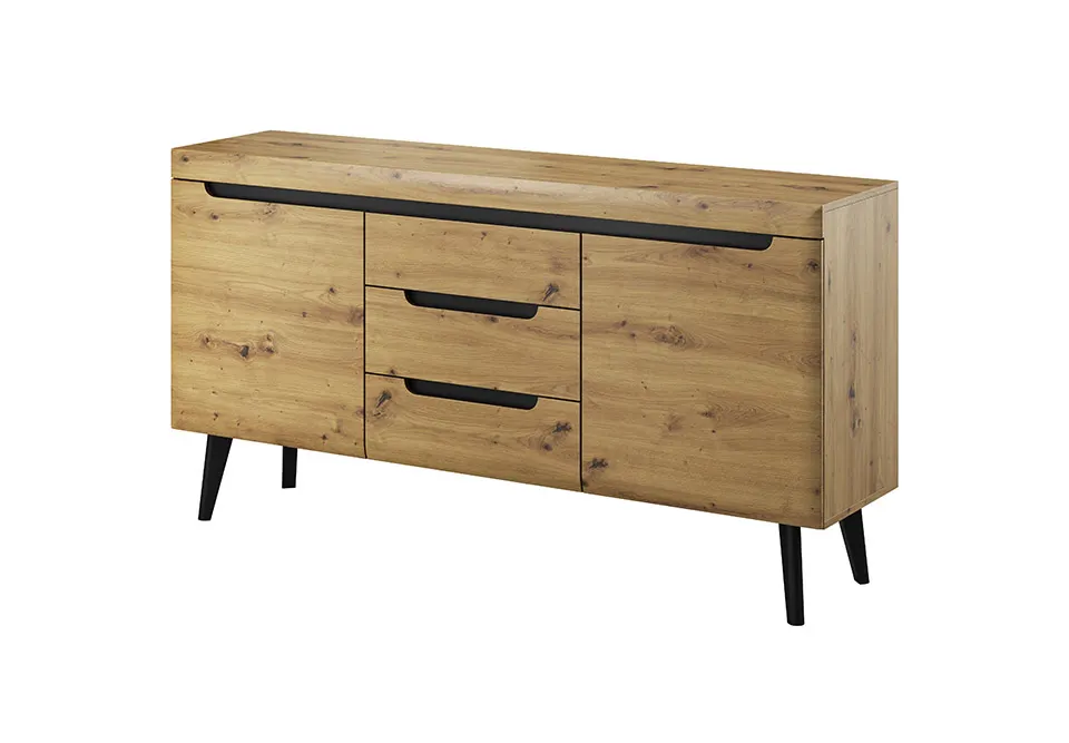 Komoda 2-drzwiowa z 3 szufladami NORDI Dąb Artisan, Czarny Komoda 2-drzwiowa z 3 szufladami NORDI Dąb Artisan, Czarny