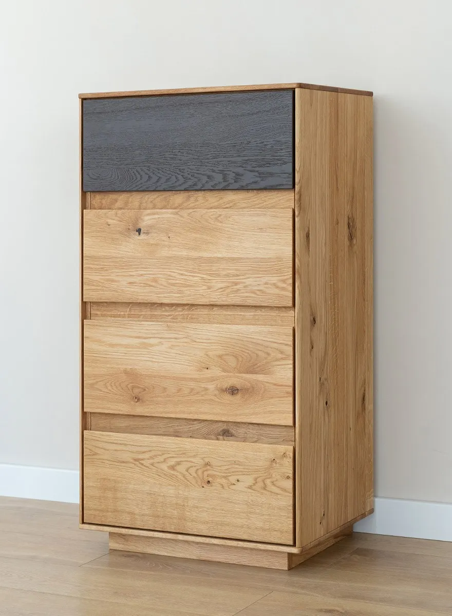 Komoda dębowa z 4 szufladami SORA Dębowy Sen dąb olejowany grafit - ZIKOM3_F_4