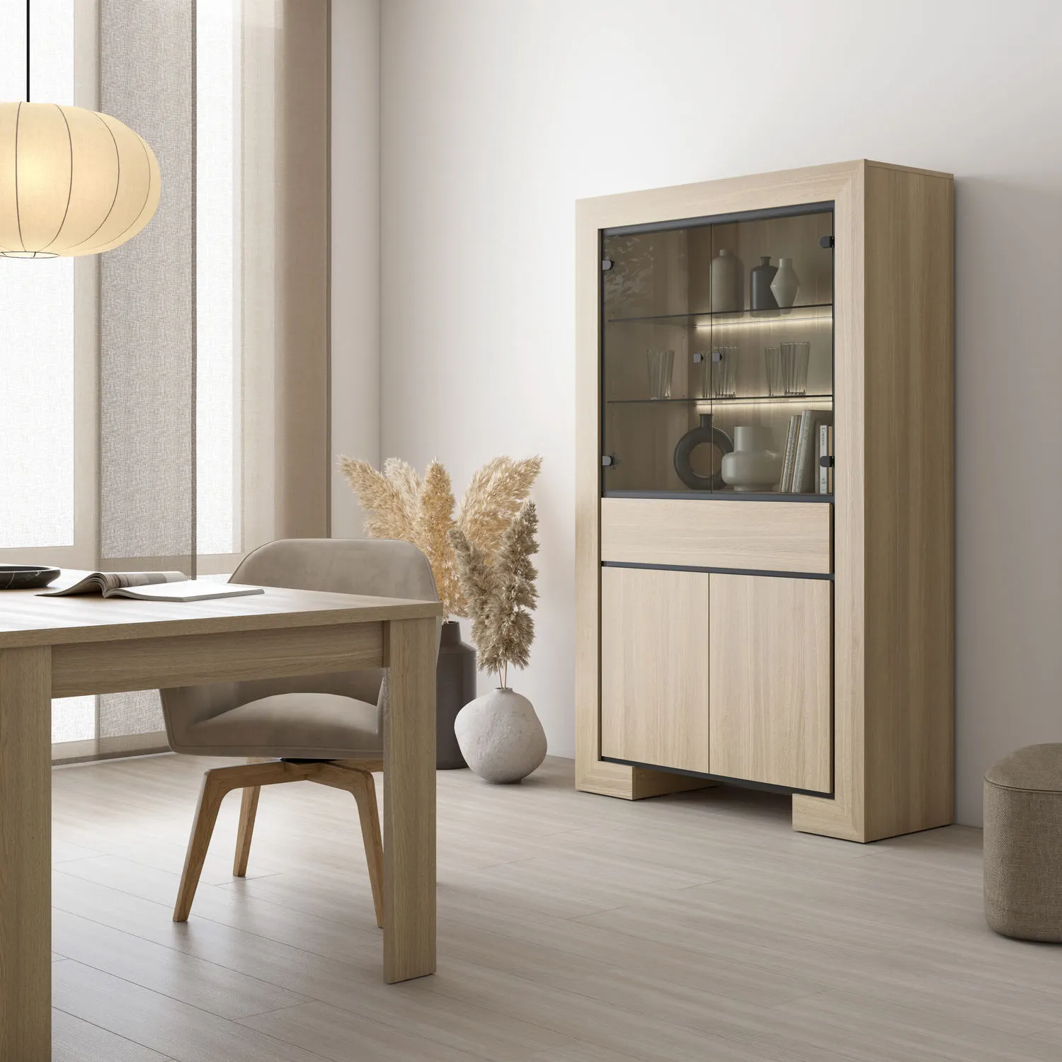 Komoda 2-drzwiowa z szufladami CUBA II 225 cm dąb samdal — zdjęcie 10