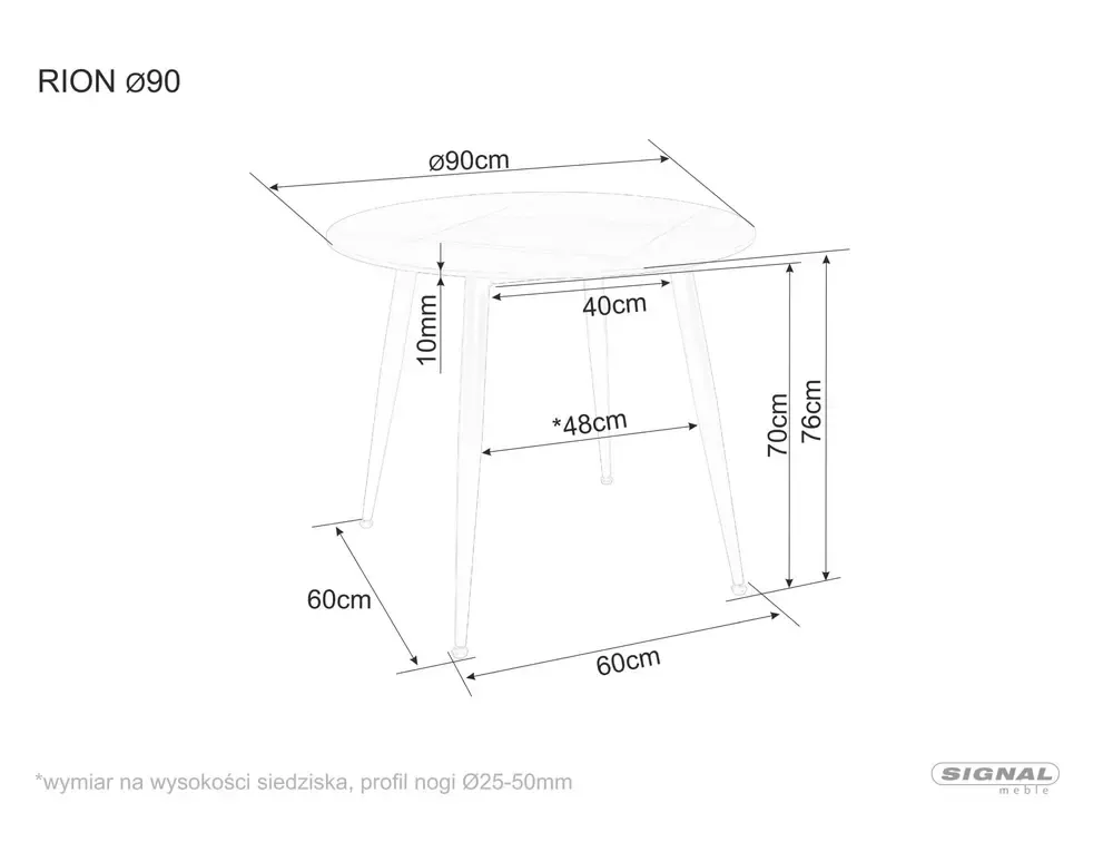Stół jadalniany okrągły RION 90 cm biało-czarny - RIONBCFI90
