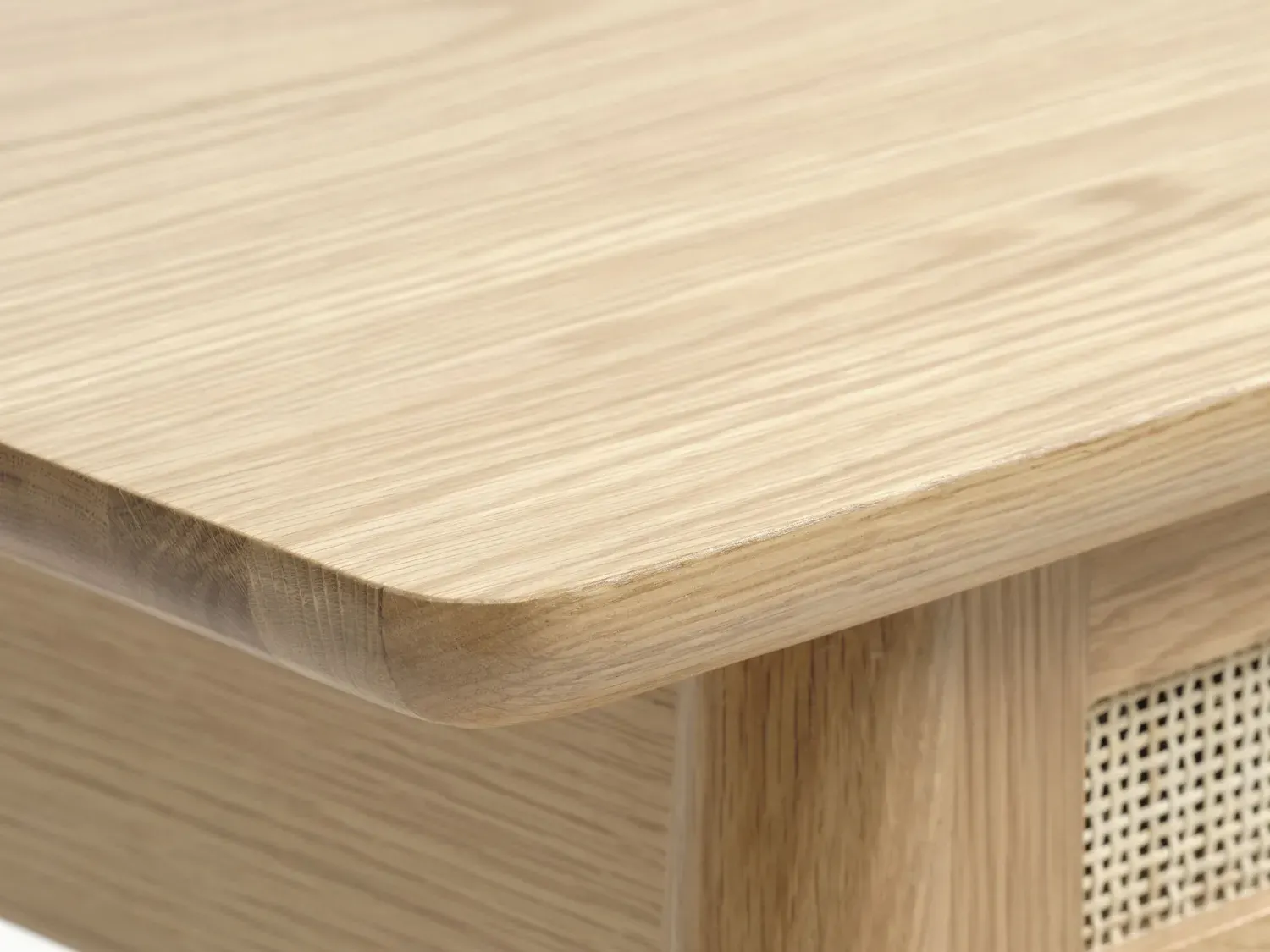 Konsola z półką i rattamową szufladą BARRALI 110 cm - dąb naturalny - UN_47280201