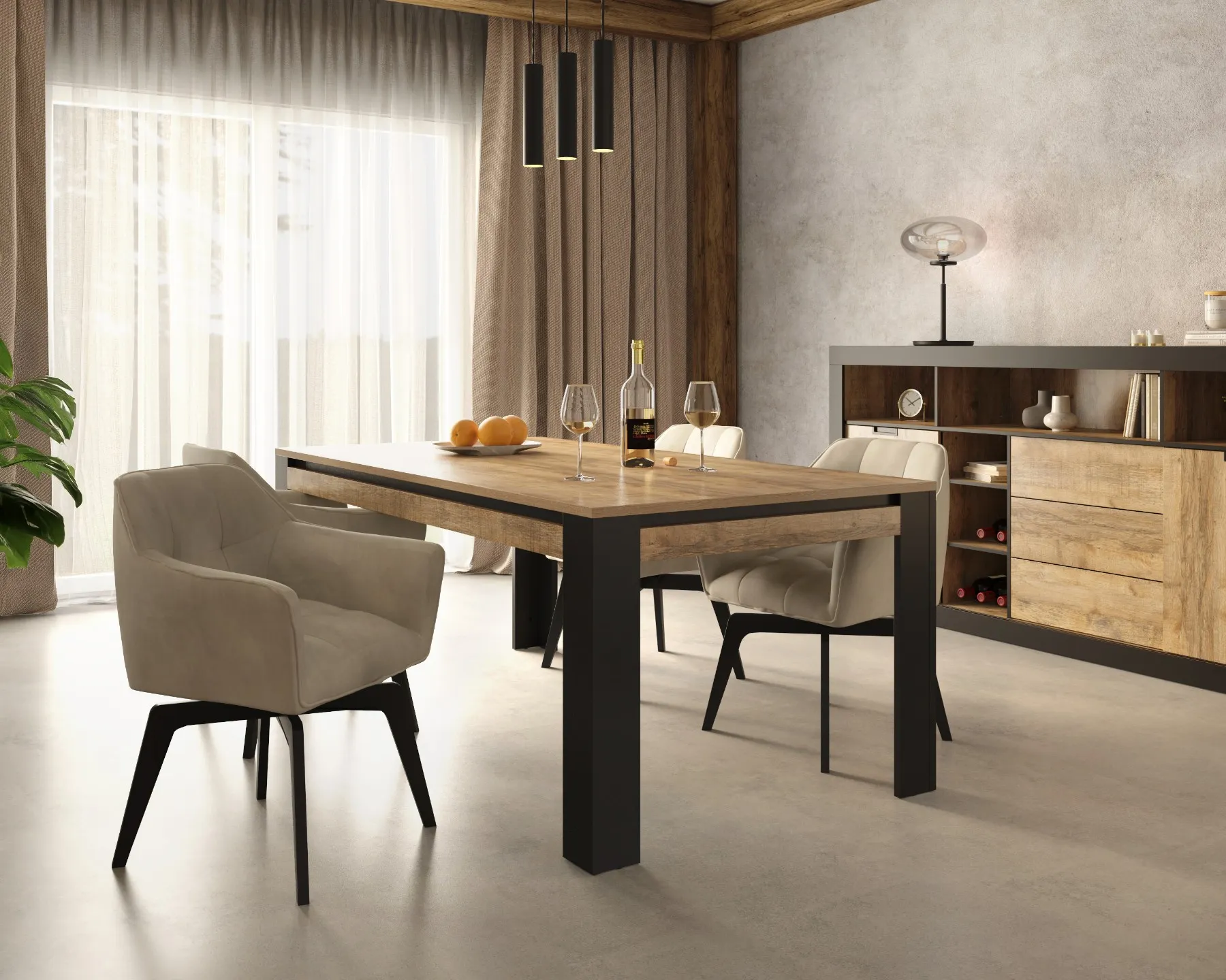 Stół TUDOR 100x195cm - dąb samdal, czarny - 24WSNZ94