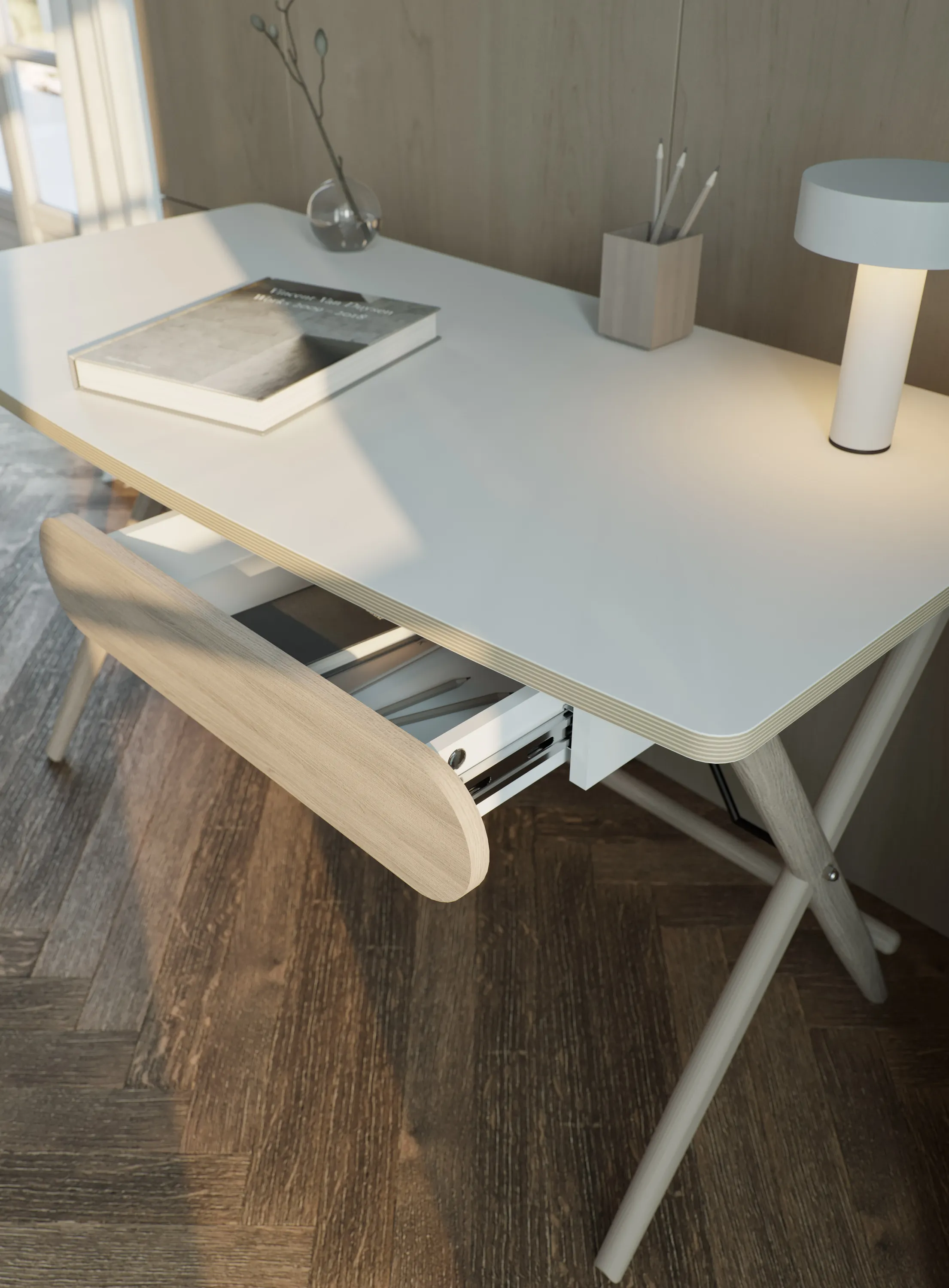 Biurko z szufladą MATCH MW-01 biały/dąb jasny - MW1BID