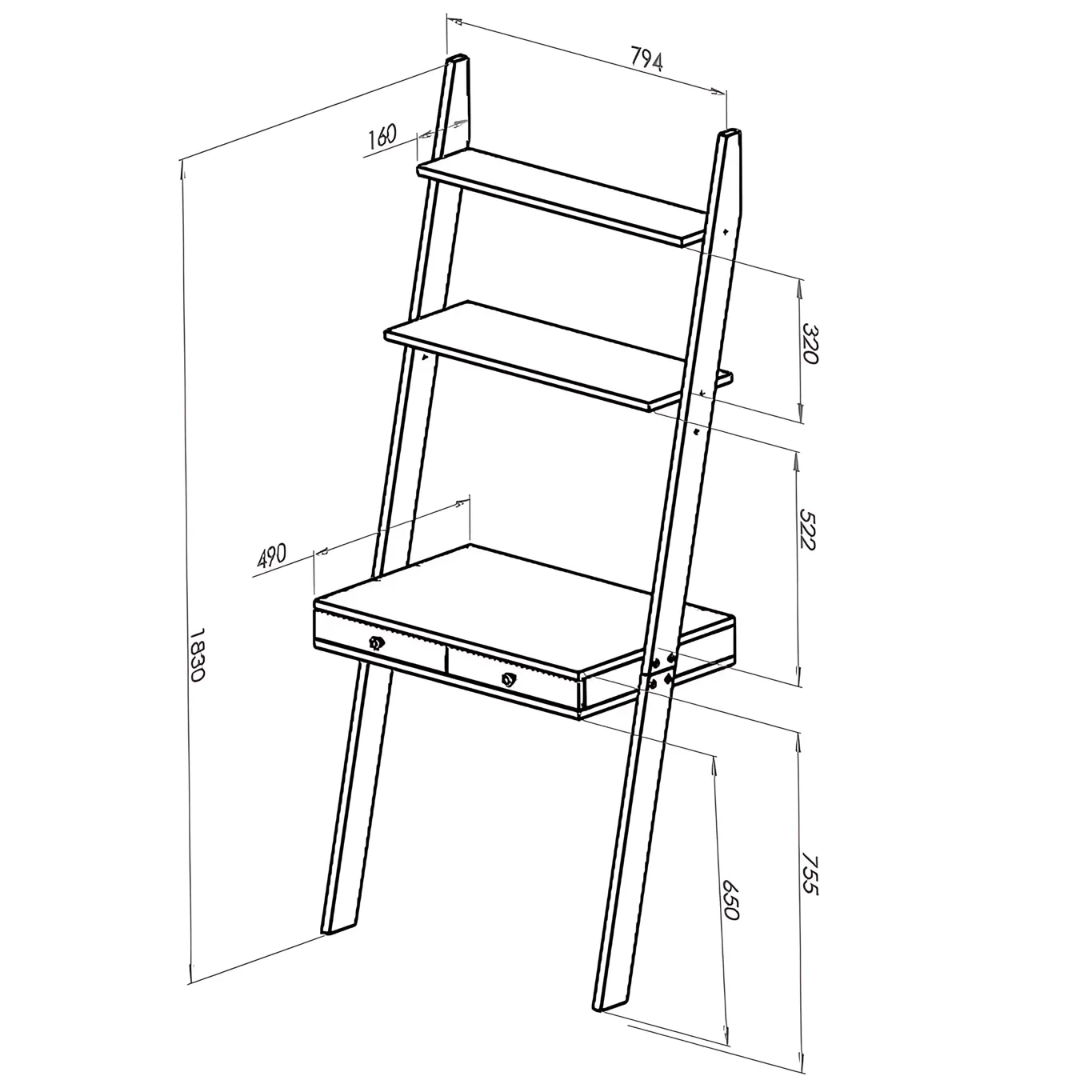 Biurko pionowe z szufladami i półkami LENO 79x183 szałwiowy blat/jesionowe nogi - NRAGABALSD117