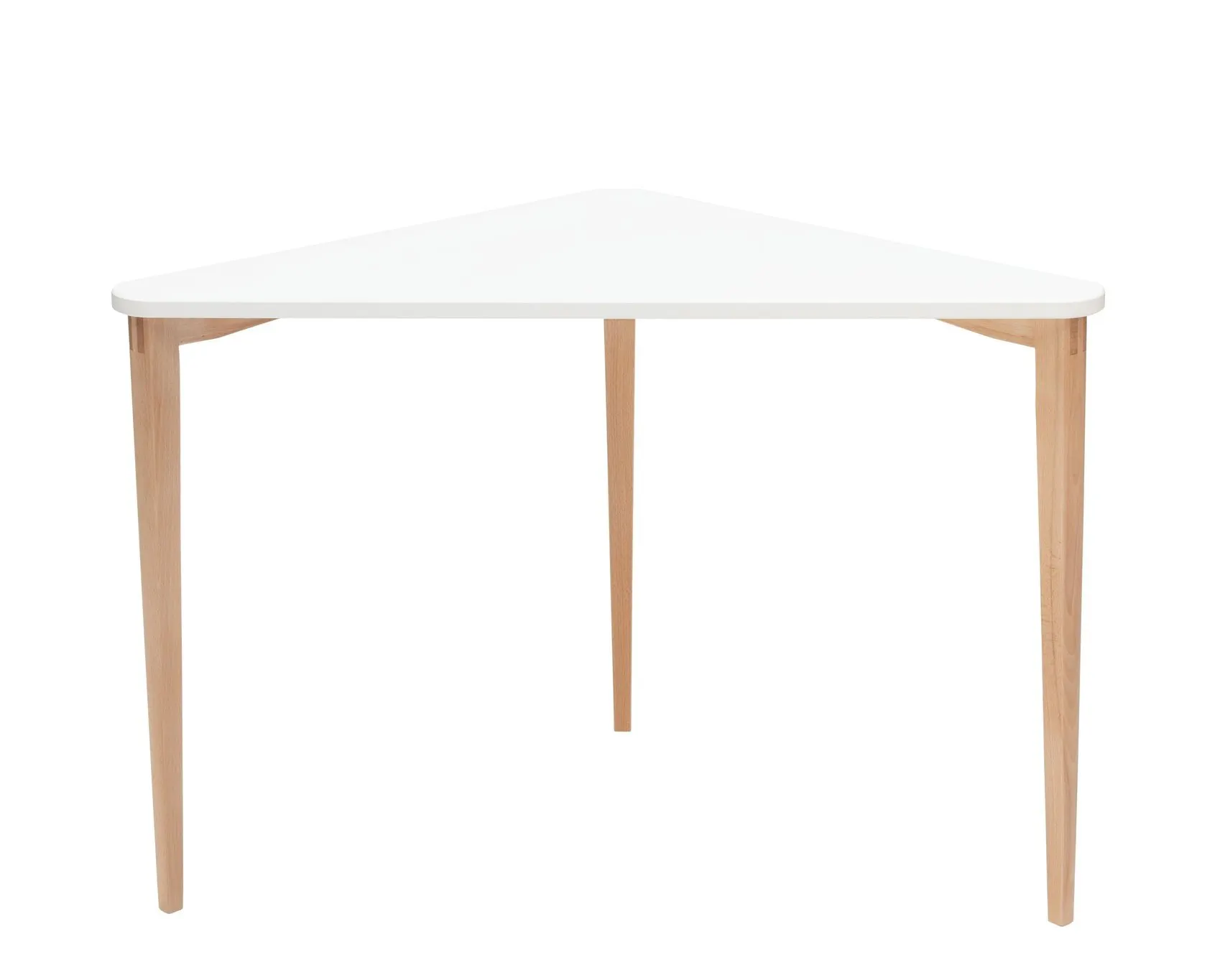 Biurko narożne NAJA 114x85 trójkątne biały blat/bukowe nogi Meble, Tabela, Na zewnątrz, Stolik kawowy, Biurko