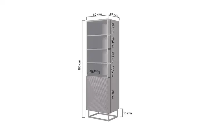 Regał ASHA 50 1D - czarny mat - czarny stelaż- ryflowany front — zdjęcie 7
