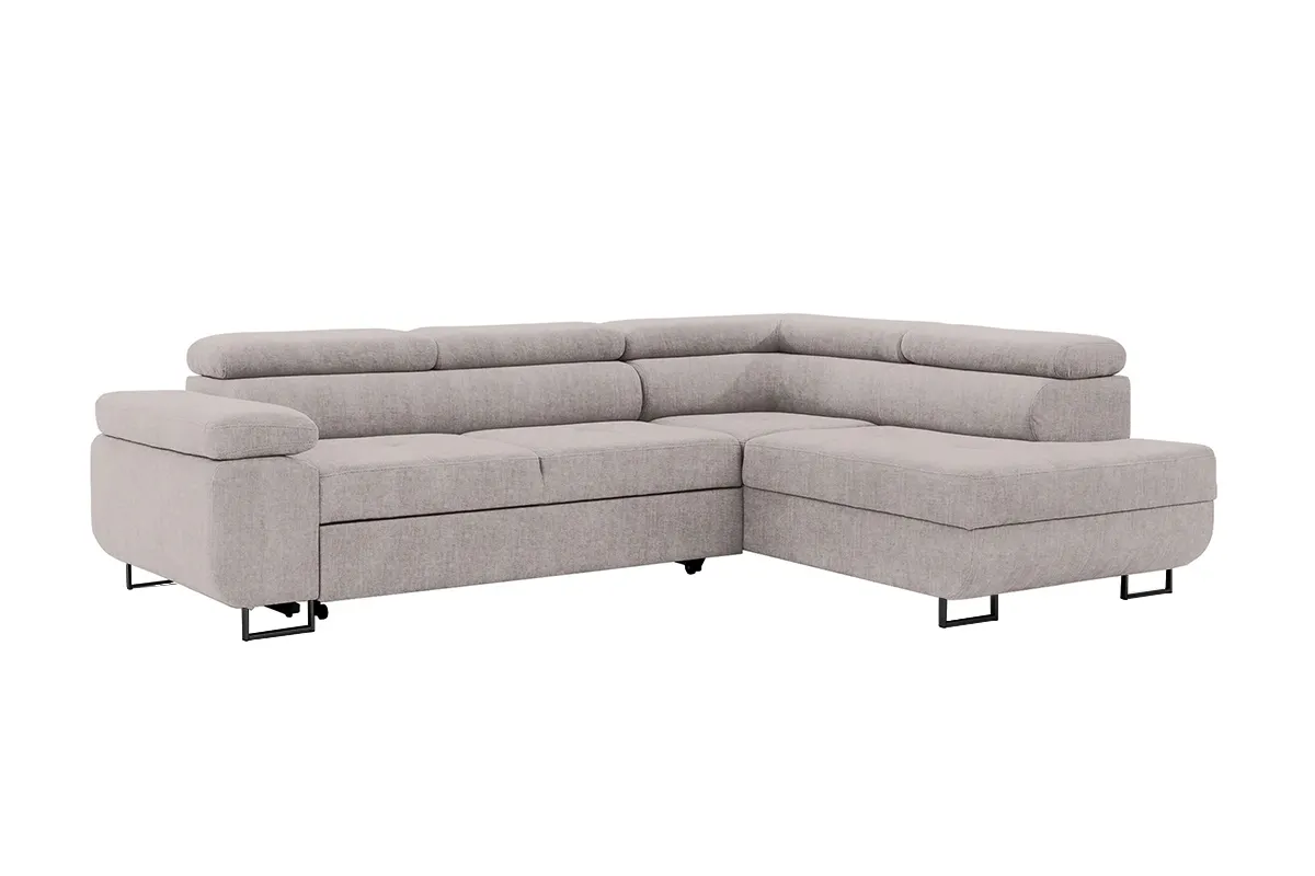 Narożnik prawostronny ANNABELLE L regulowane zagłówki nogi czarne tkanina prawy Maya 01 beżowy Kanapa, Meble