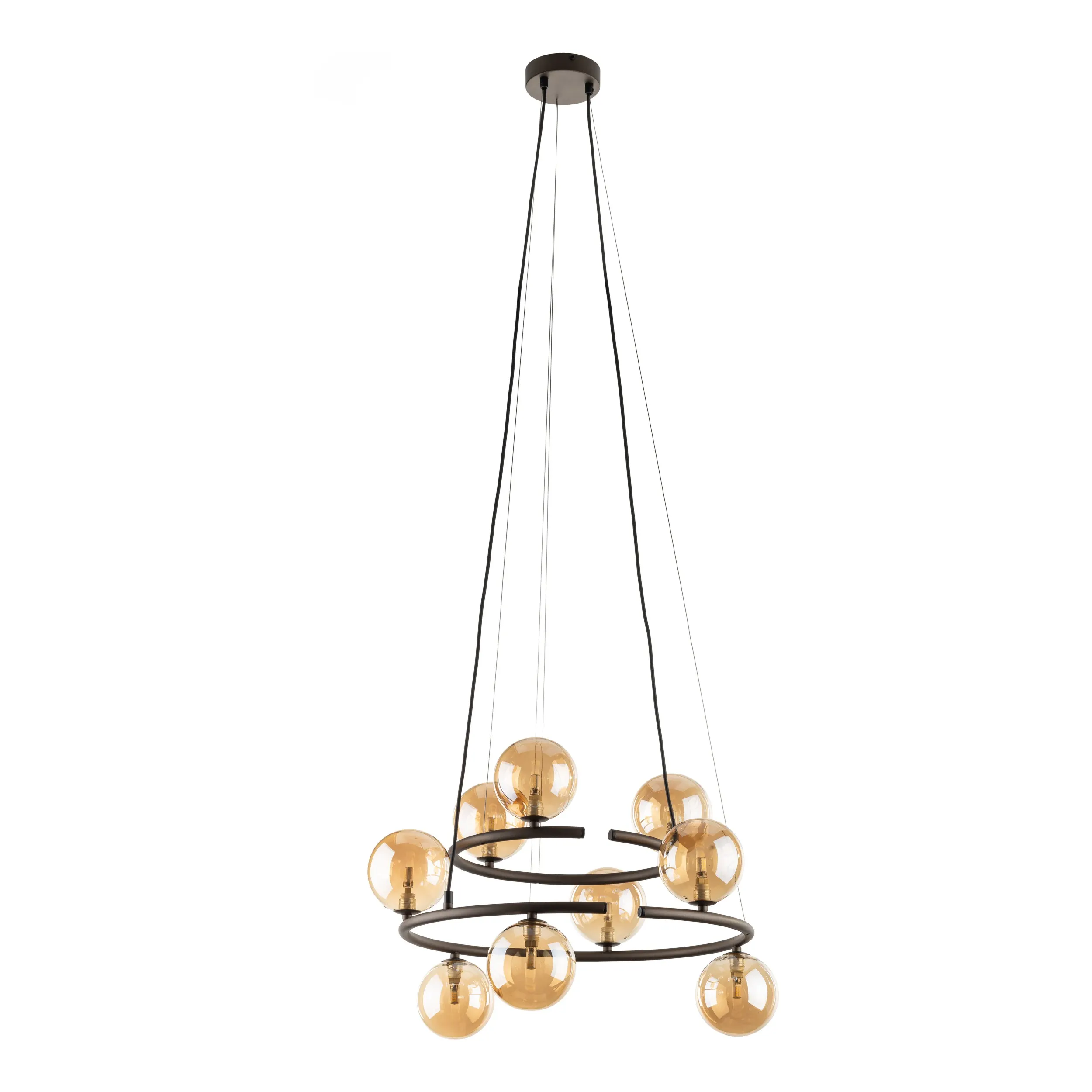 Lampa wisząca ANABELLE brązowa z brązowymi szklanymi okrągłymi kloszami 140x62cm