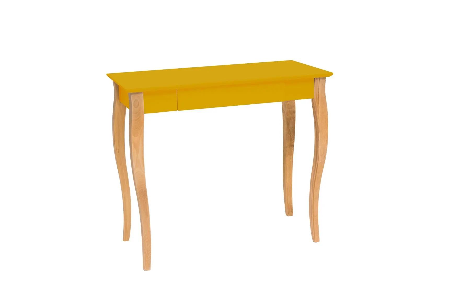 Biurko z szufladą LILLO 85x40 żółty blat/drewniane nogi