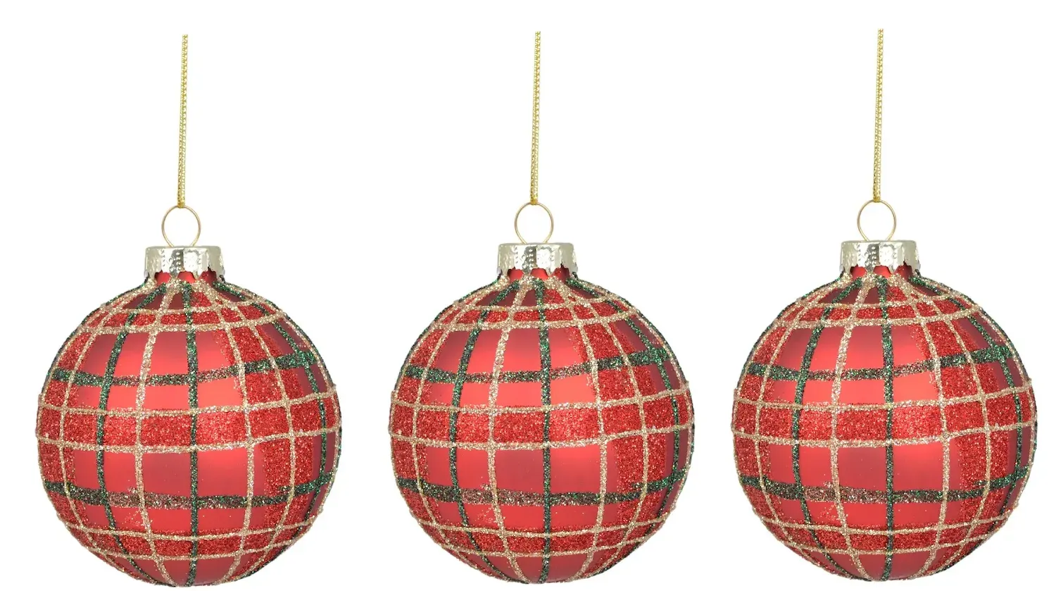 Komplet 3 bombek szklanych W KRATĘ 9400 czerwone