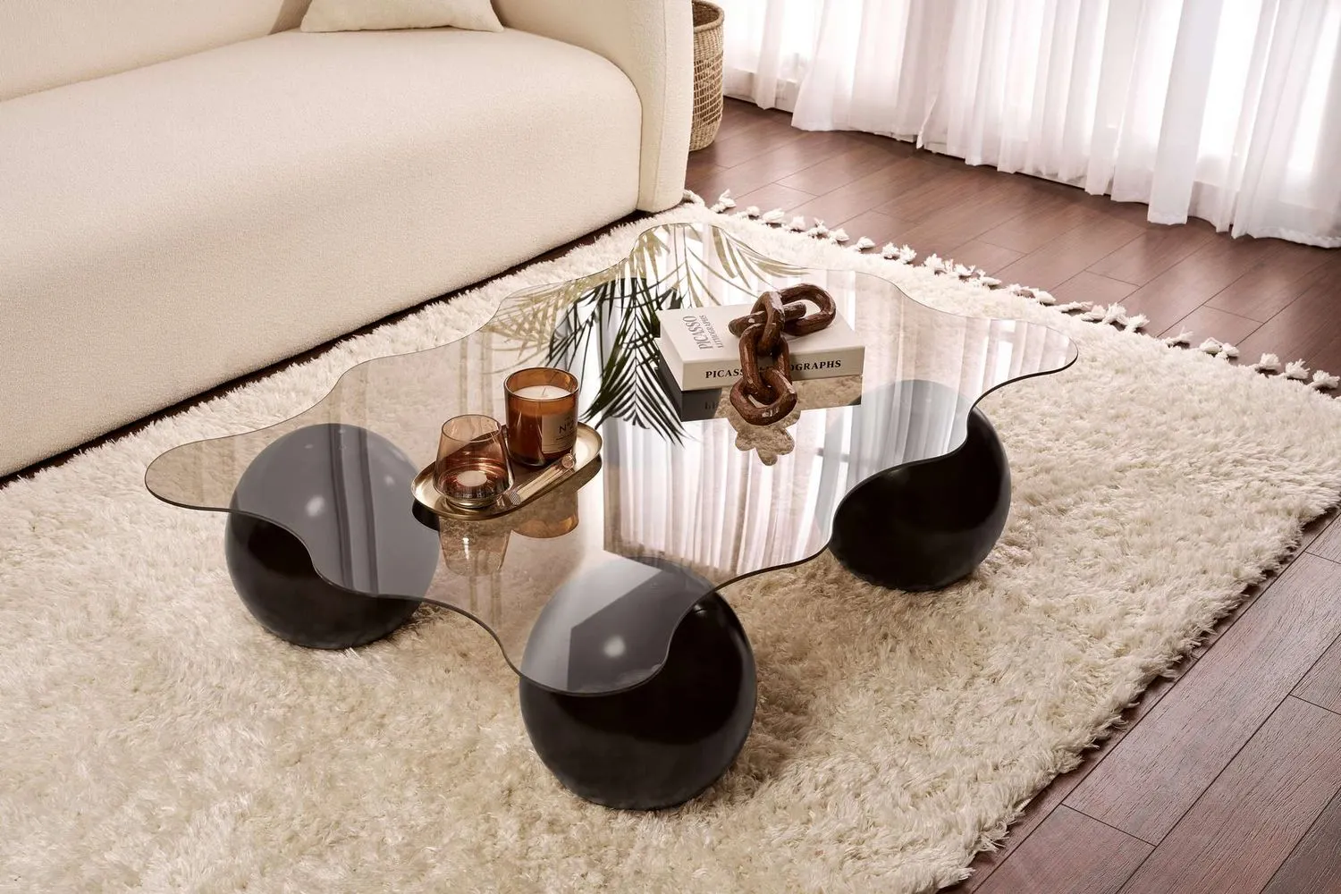 Stolik kawowy NOXA 80x120 cm nogi kuliste czarne blat brązowy - ASI_857NRD1125