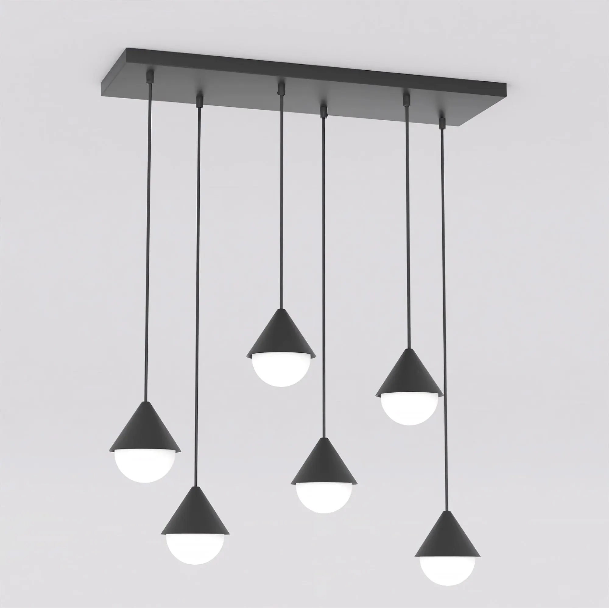image lampa wisząca, pendant lamp, lamp shades, czarna konstrukcja, 6-lampowy zestaw