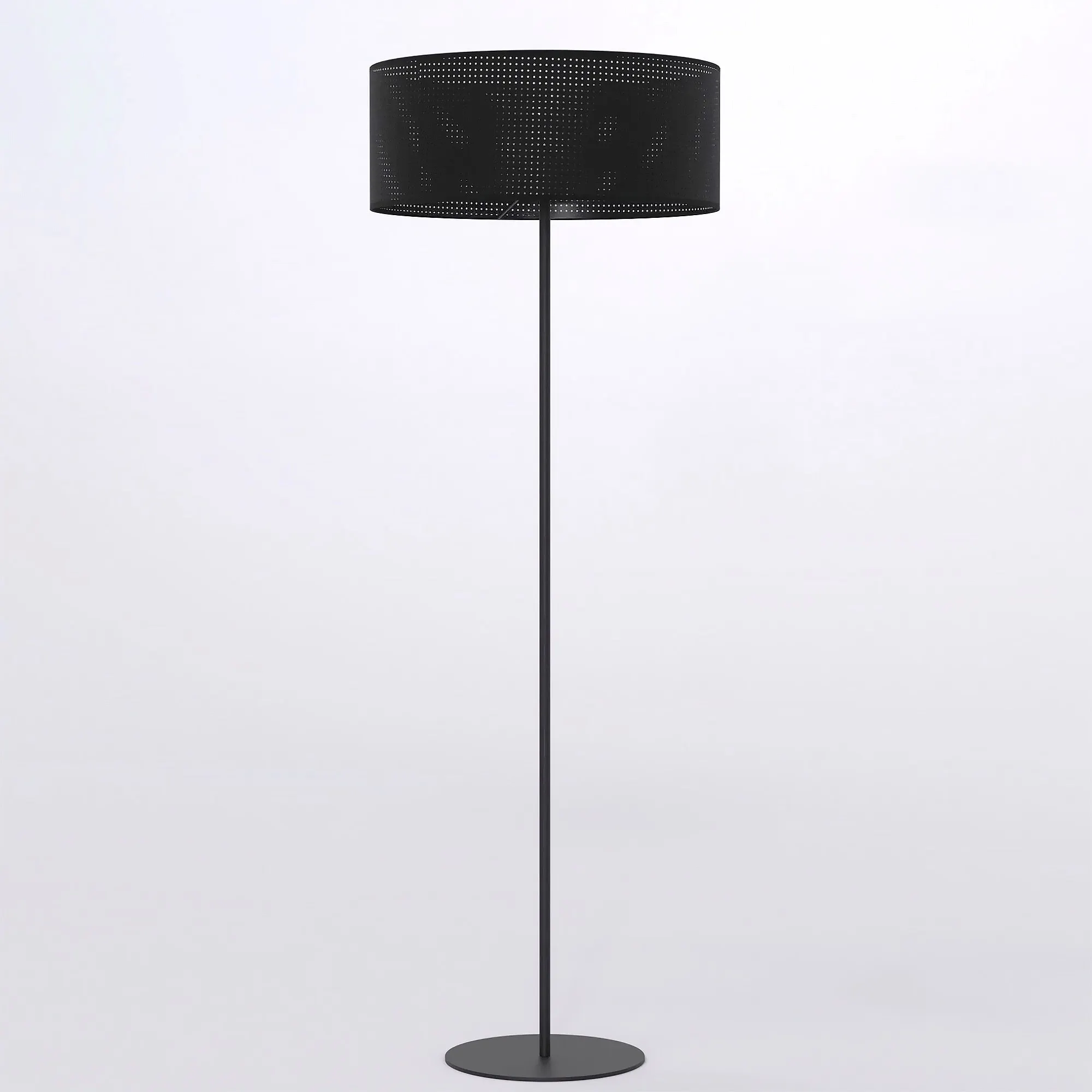 lampa podłogowa, czarna kolor, metalowa, perforowana, noga okrągła
