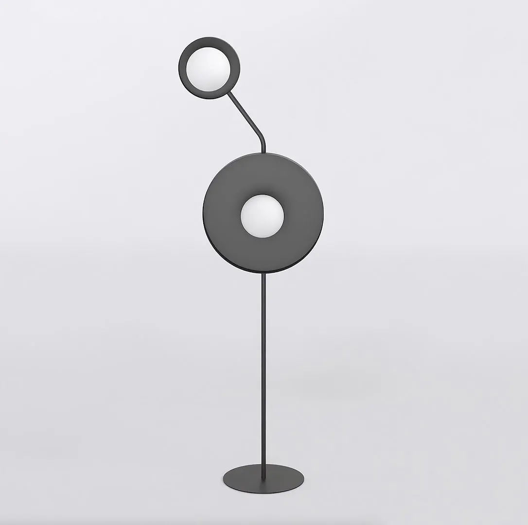 image deco-statuette, metal figure, modern sculpture, standing statue, ring disks