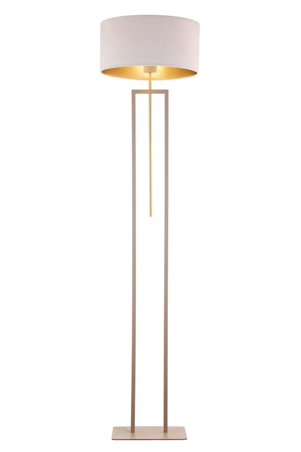 lampa stojąca, lampa podłogowa, cieńka konstrukcja, metal, tkanina abażurowa