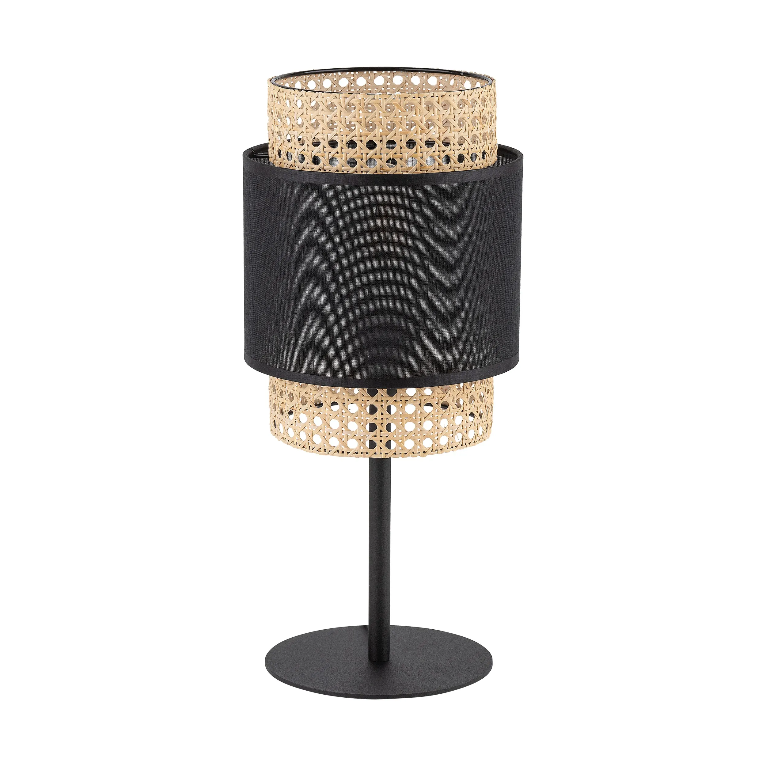 Lampka nocna BOHO czarna z tkaniny brązowy element z plecionki 45x20cm