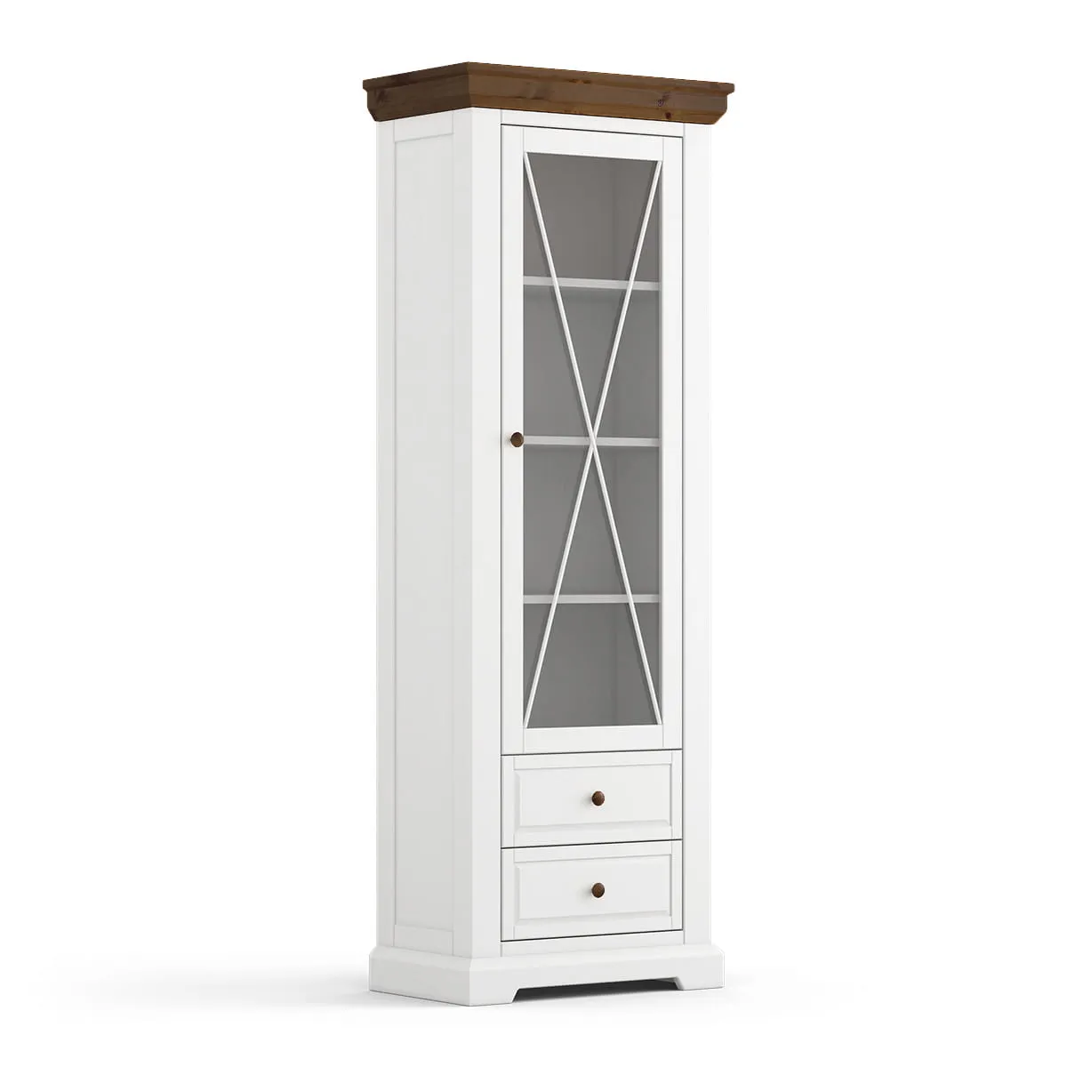 Witryna wąska MARONE ELITE 1-drzwiowa z 2 szufladami biała, tabacco Witryna wąska MARONE ELITE 1-drzwiowa z 2 szufladami biała, tabacco