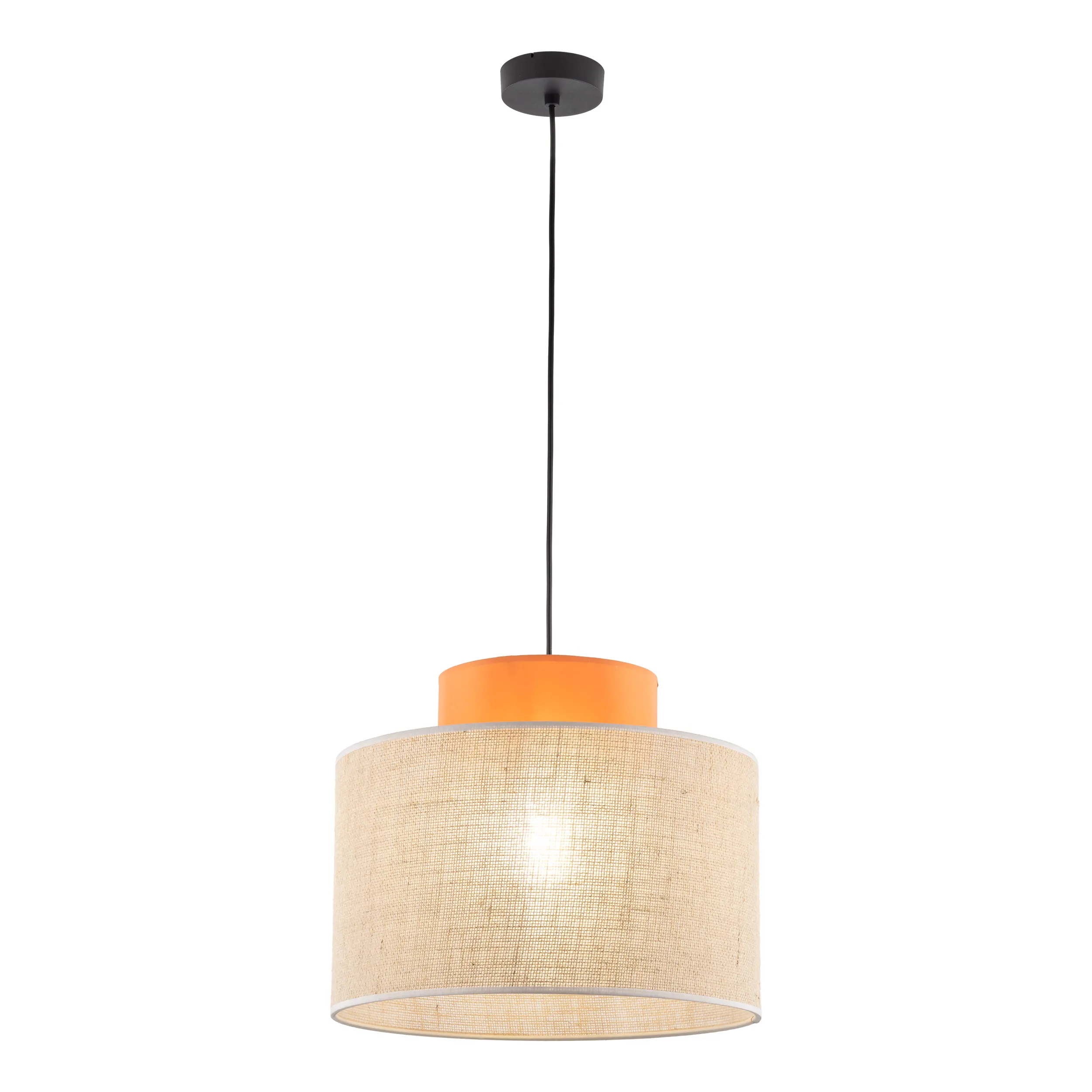 Lampa wisząca JUTA DUO czarna pomarańczowa z brązowym kloszem z tkaniny 170x38cm - TK_3227