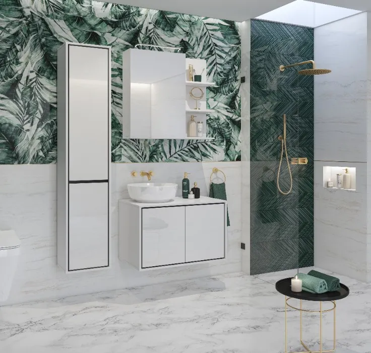 Szafka wisząca IRVINE 1-drzwiowa z lustrem - biały połysk - 309WNP20