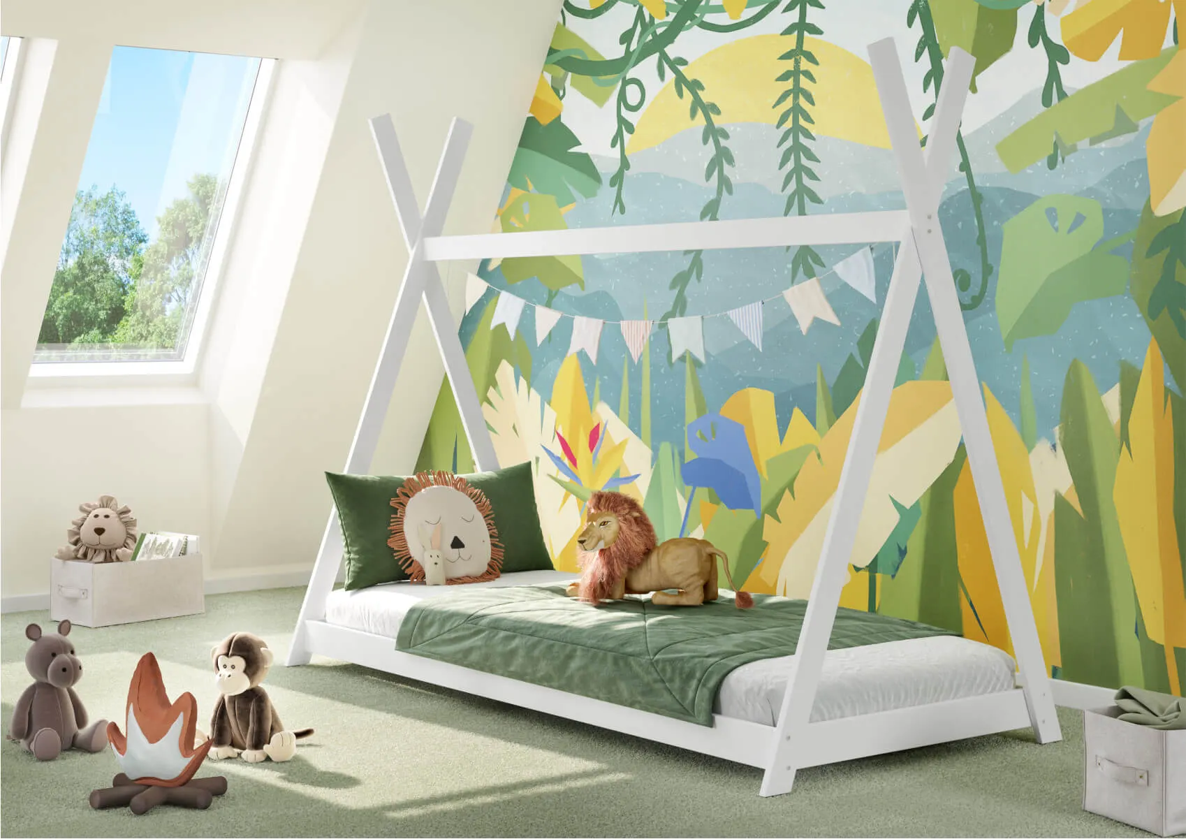 Łóżko drewniane tipi TENT 90x200 bukowe białe - LTENTBIA90