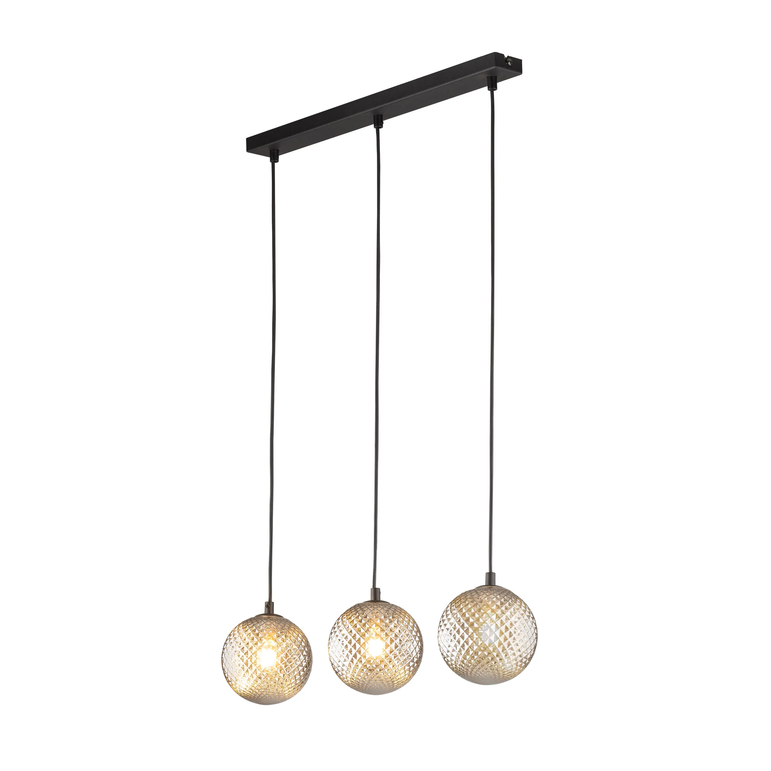 Lampa wisząca ELENA czarna z szarymi okrągłymi szklanymi kryształowymi kloszami 120x71x15cm - TK_5746