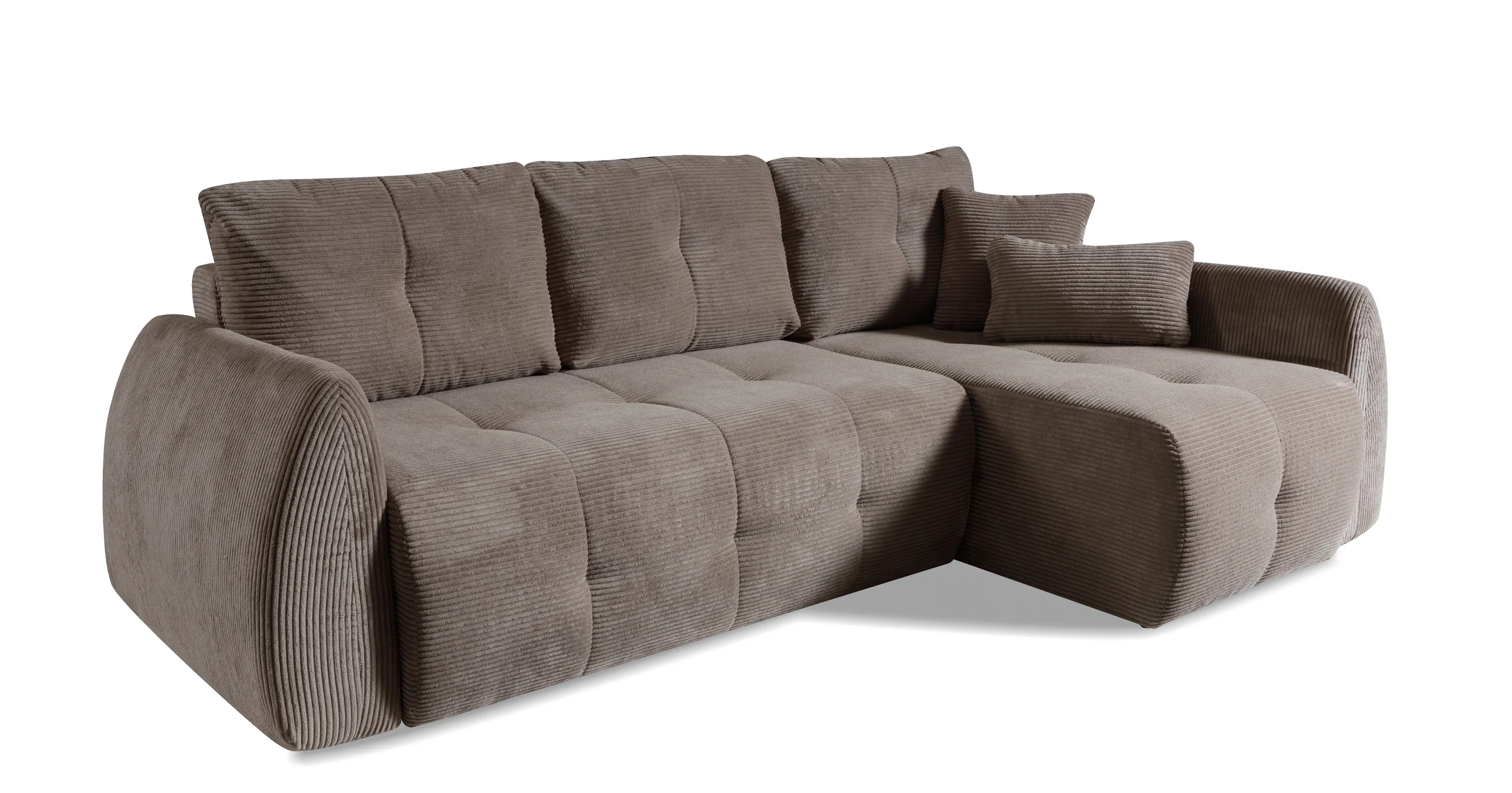 Narożnik rozkładany pikowany LUNA POSO 252 cm L/P z pojemnikiem brązowy