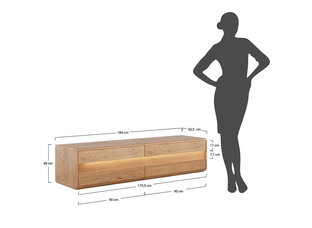 Szafka RTV z szufladami drewniana DIVISIONE listwa led 184 cm dąb olejowany - ZIDIV10