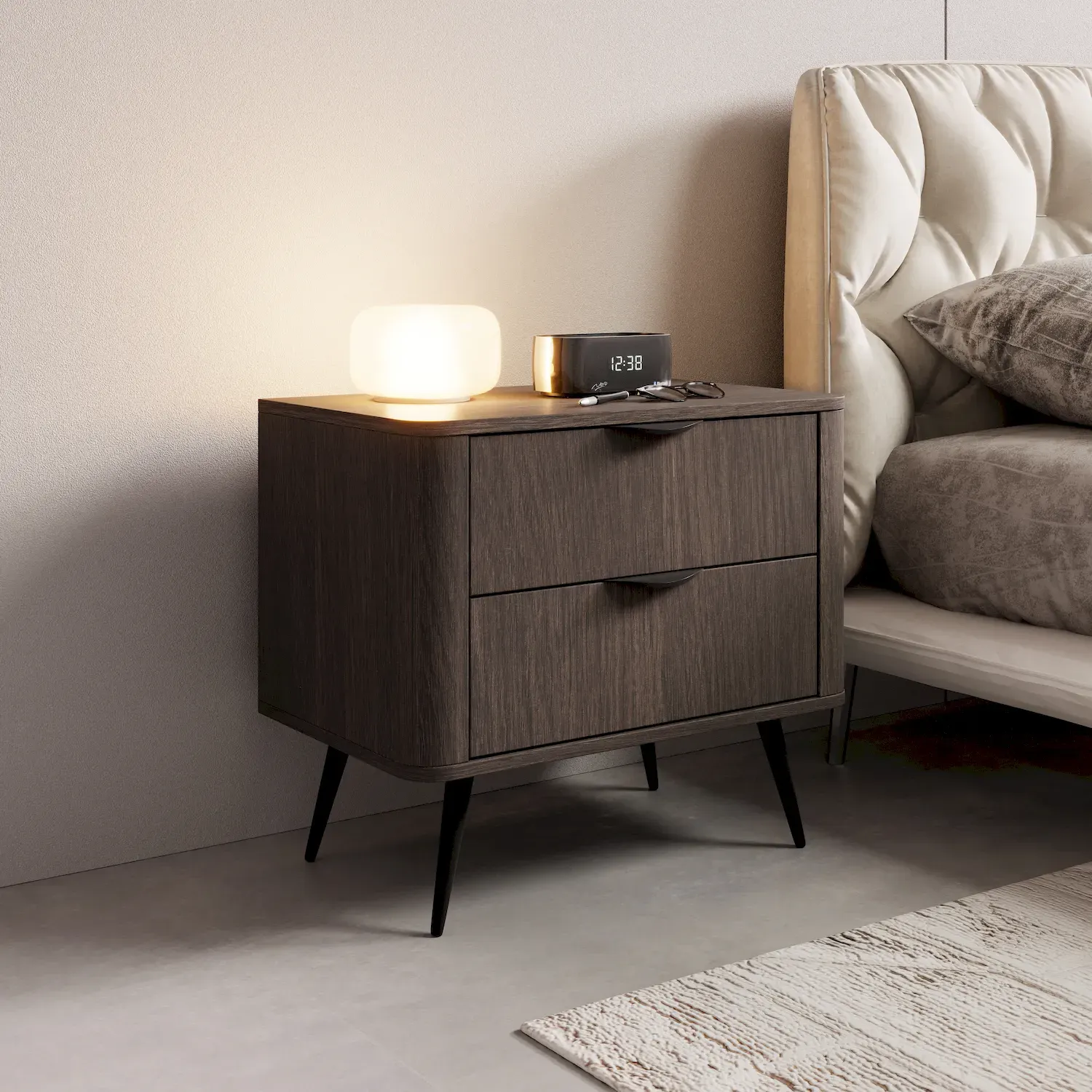 Szafka nocna z 2 szufladami VERIS dąb dunin czarny - LA_VERIS_STOLIK_NOCNY