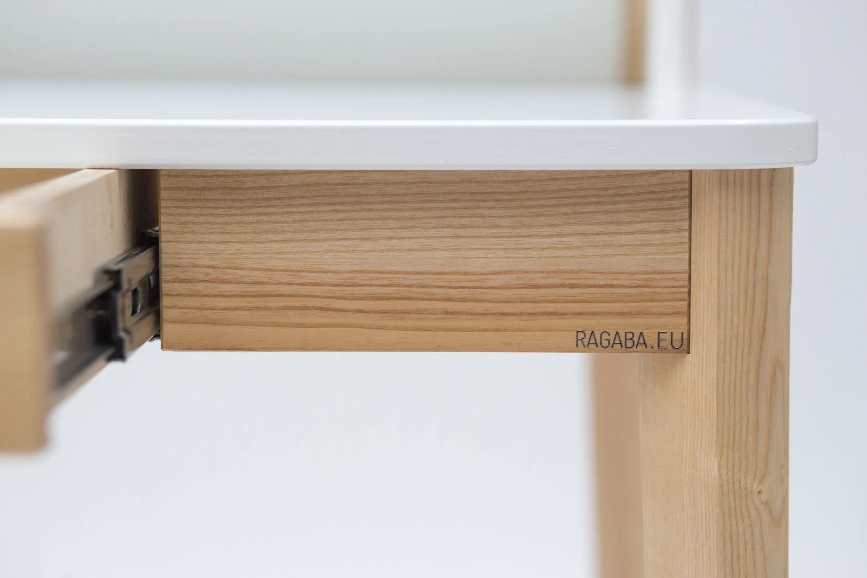 Biurko z nadstawką i szufladą ASHME 110x56 granatowy blat/jesionowe nogi - RAGABAWDA15