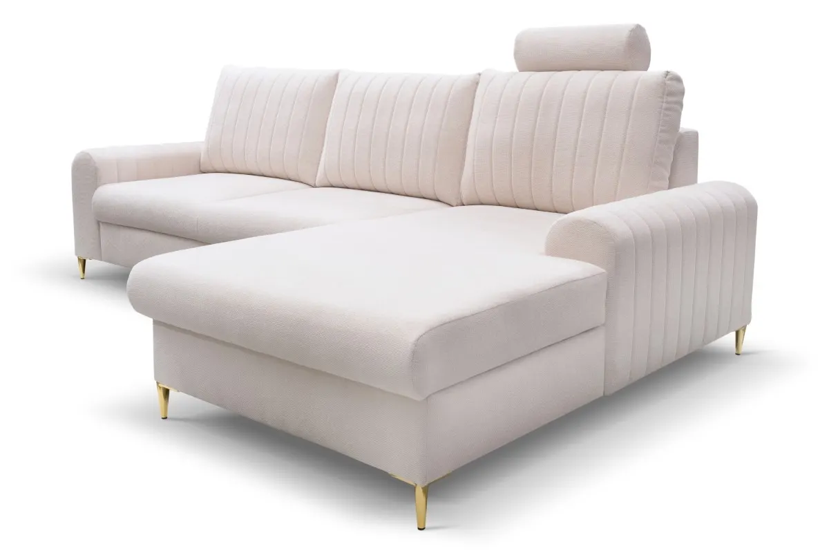 Narożnik rozkładany z pojemnikiem MONACO LOFT 251 cm prawy kremowy