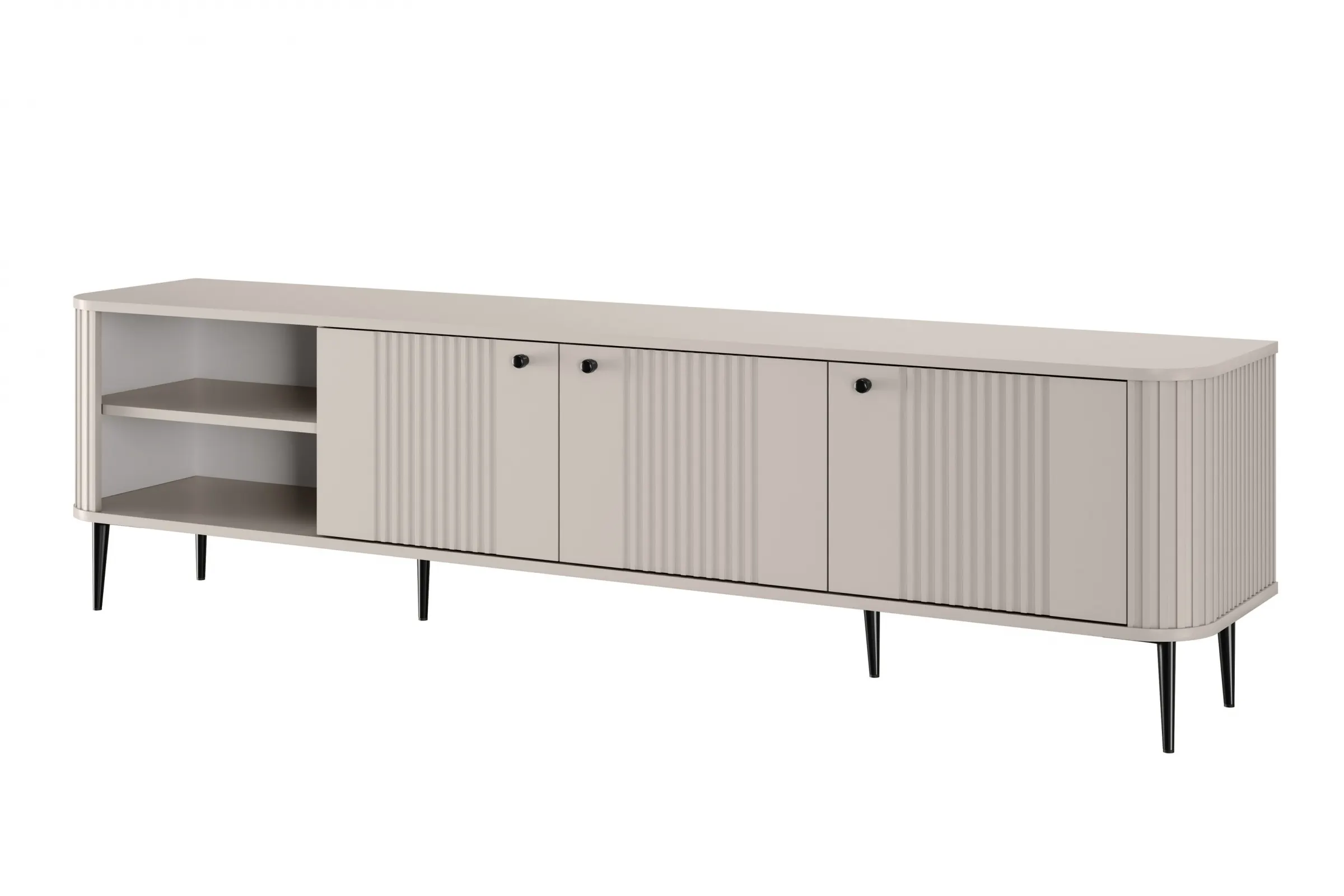 Szafka RTV 3-drzwiowa VESPER RTV 187 ryflowany front cashmere czarne nogi Meble, Kredens, Szafka