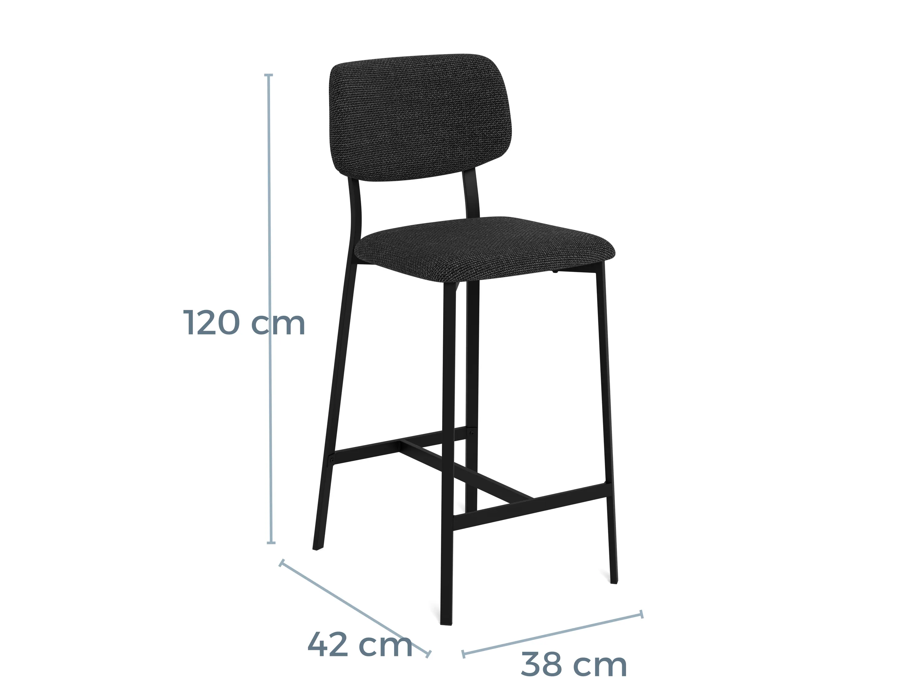 image krzeslo barowe, czarne, tkanina, metalowa konstrukcja, wysokie